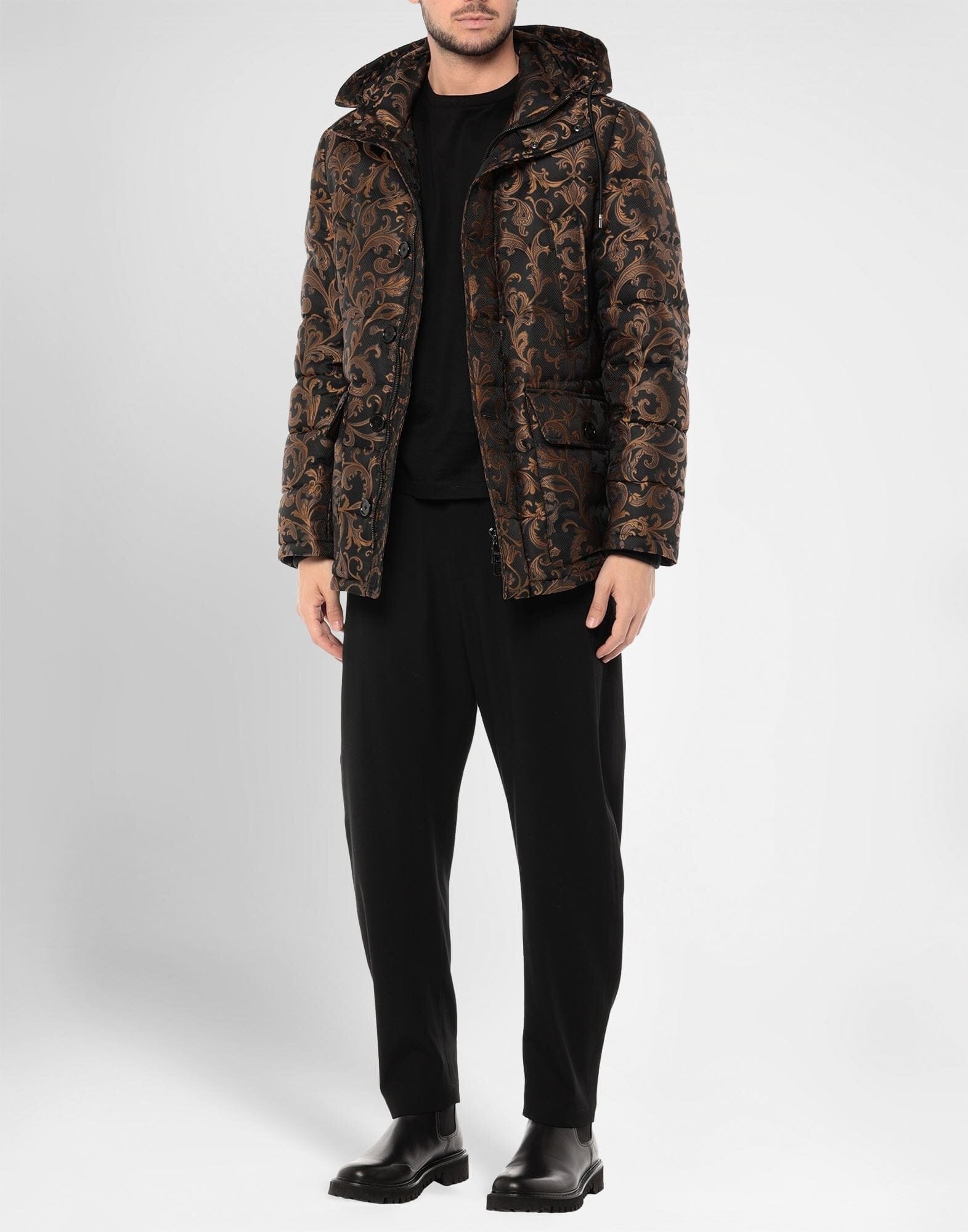 Baroque Print Hooded Puffer Jacket