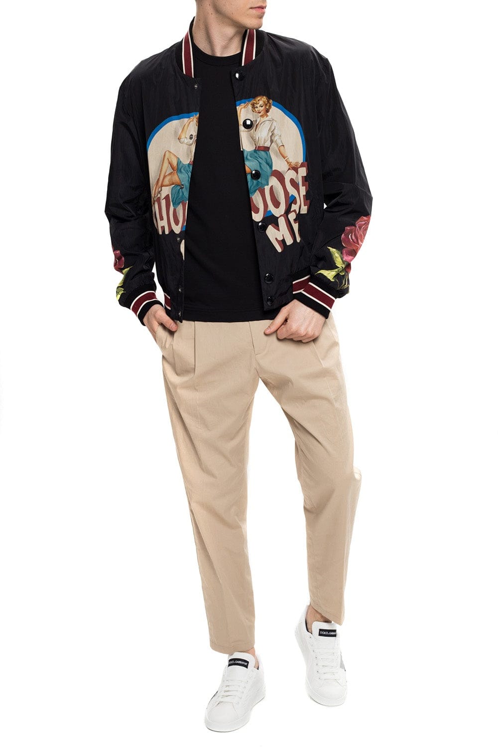 'Choose Me' Pin-Up Print Bomber Jacket