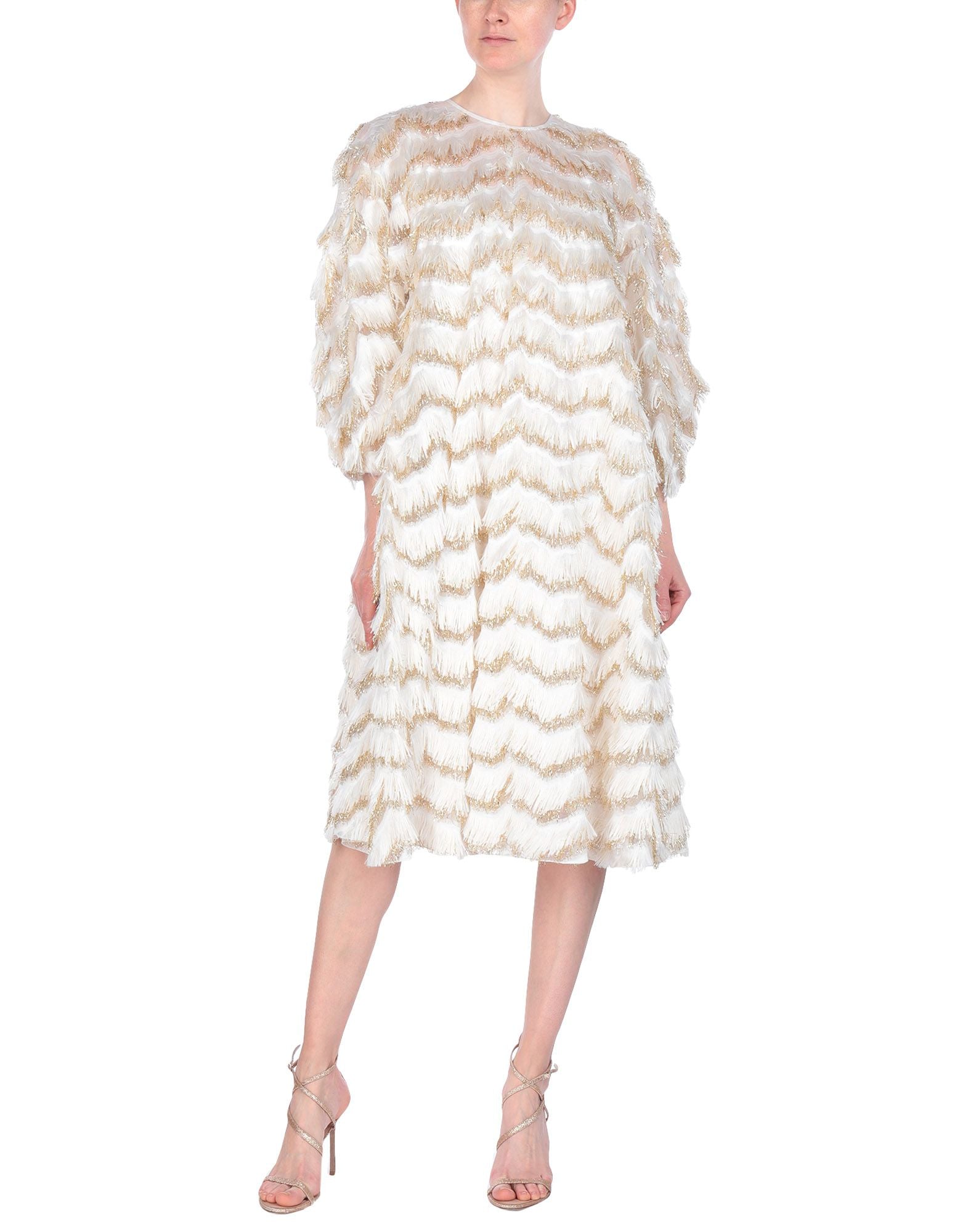 Feather Textured Ivory Midi Dress - alternate view