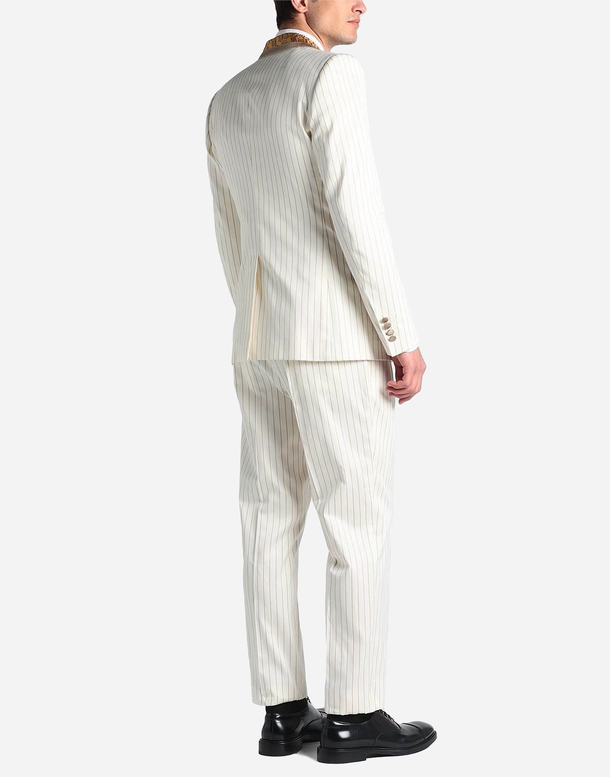 Dolce & Gabbana Off White Gold Striped Tuxedo Slim Fit Suit