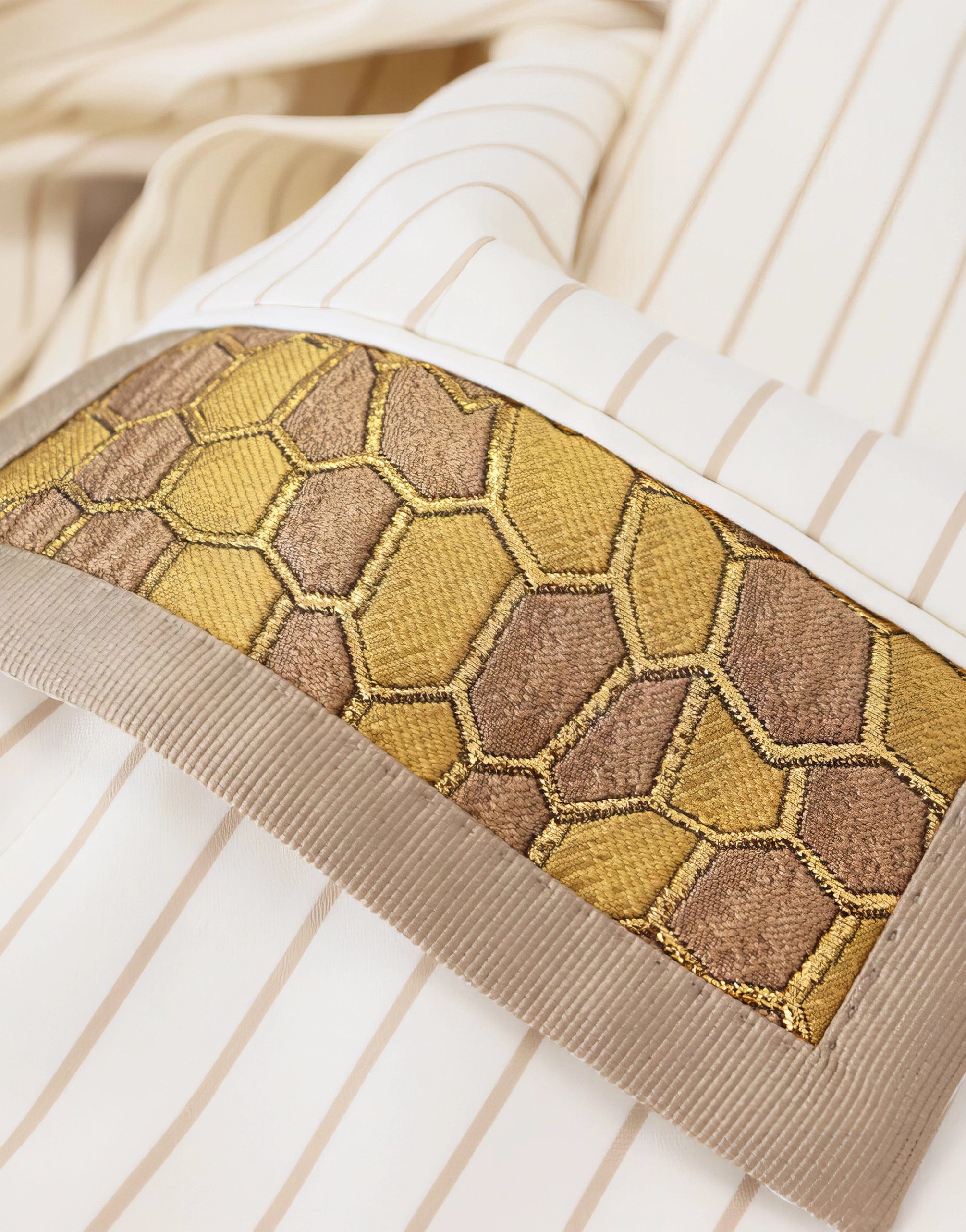 Dolce & Gabbana Off White Gold Striped Tuxedo Slim Fit Suit