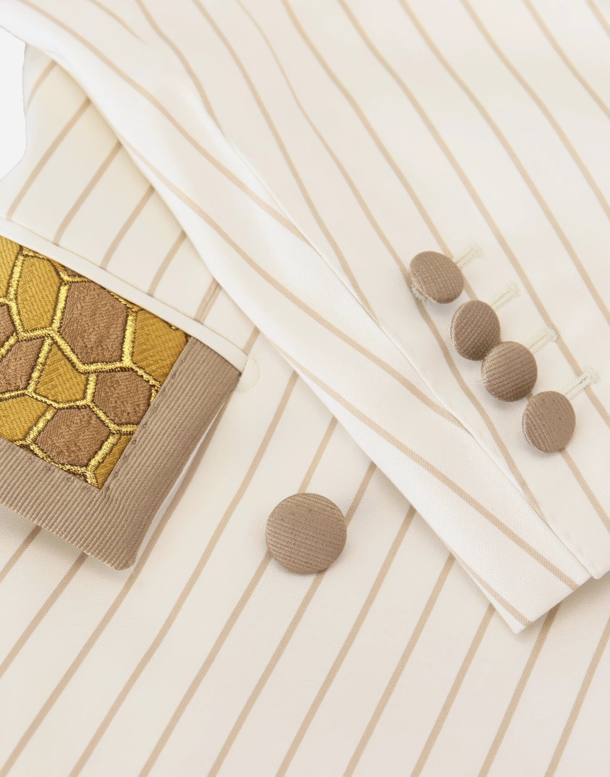 Dolce & Gabbana Off White Gold Striped Tuxedo Slim Fit Suit