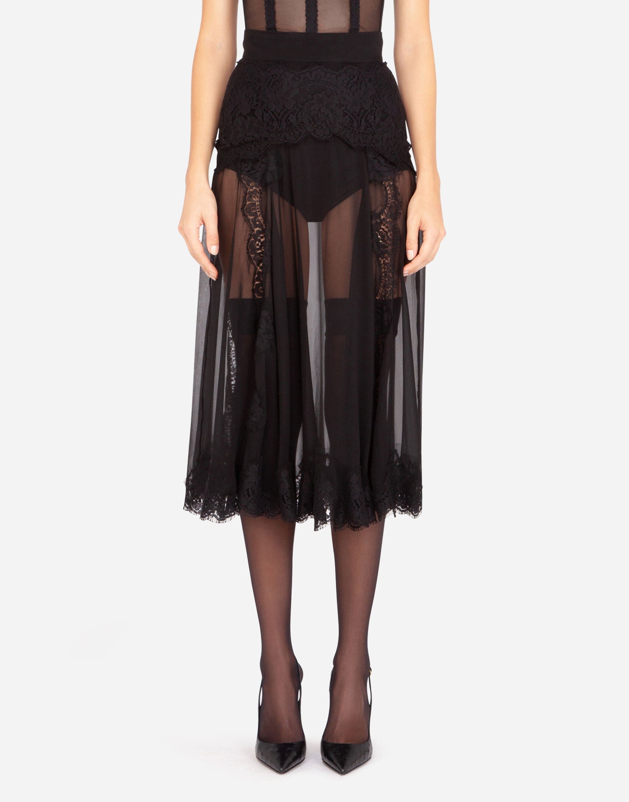 Dolce & Gabbana Longuette Chiffon Lace Skirt