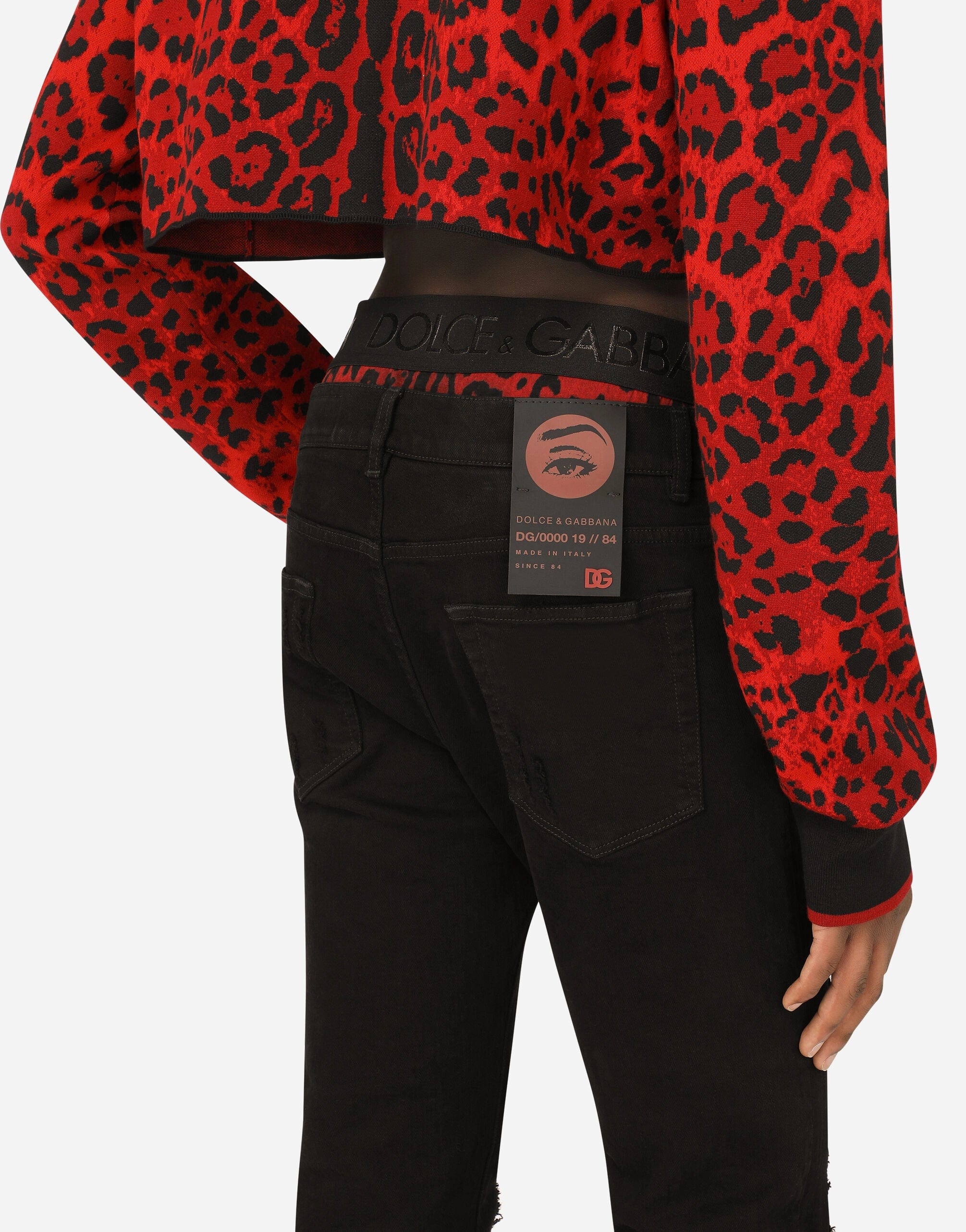 Dolce & Gabbana Black Slim Fit Tattered Denim Cotton Jeans