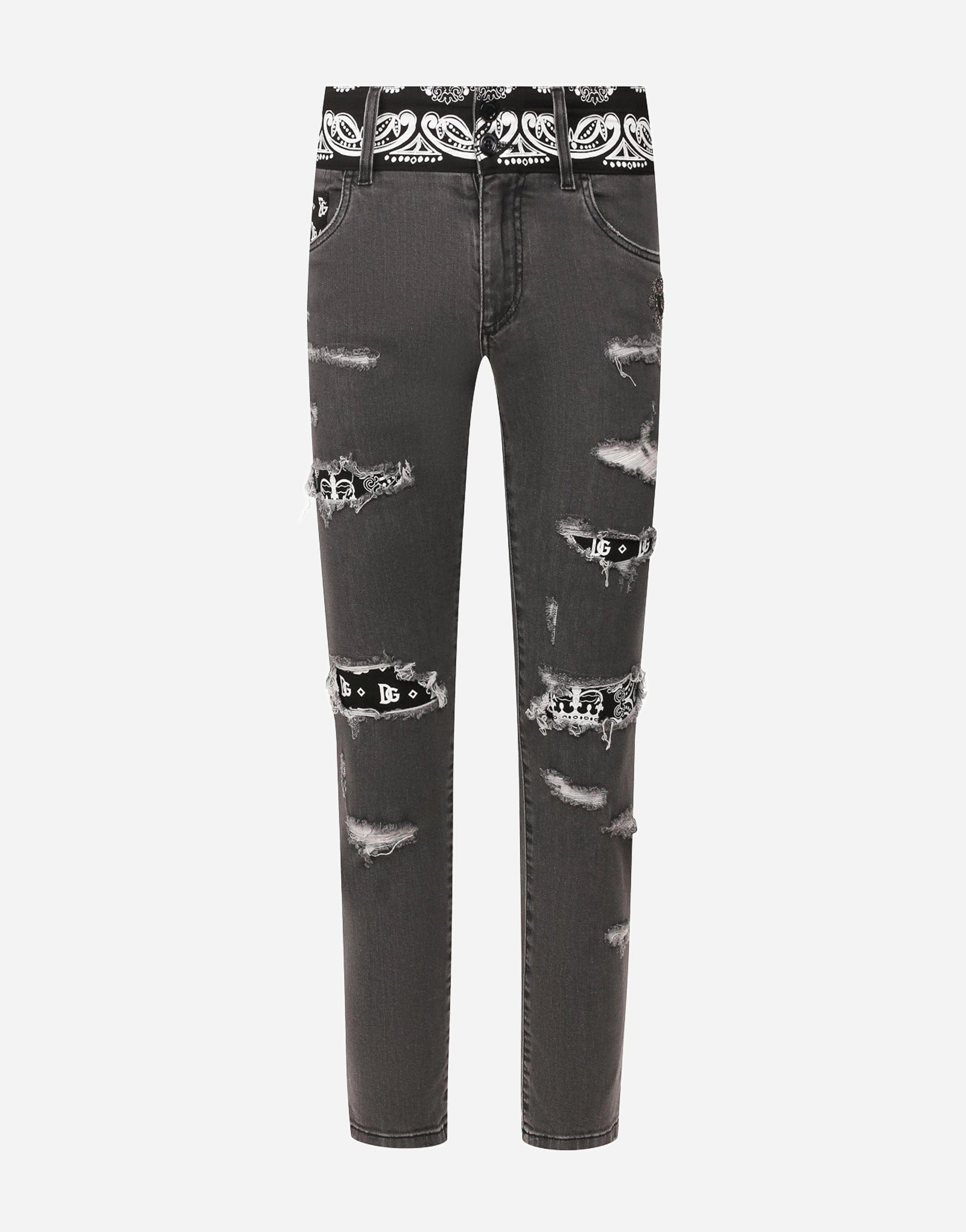 Dolce & Gabbana Distressed Jeans With Bandana Detailings