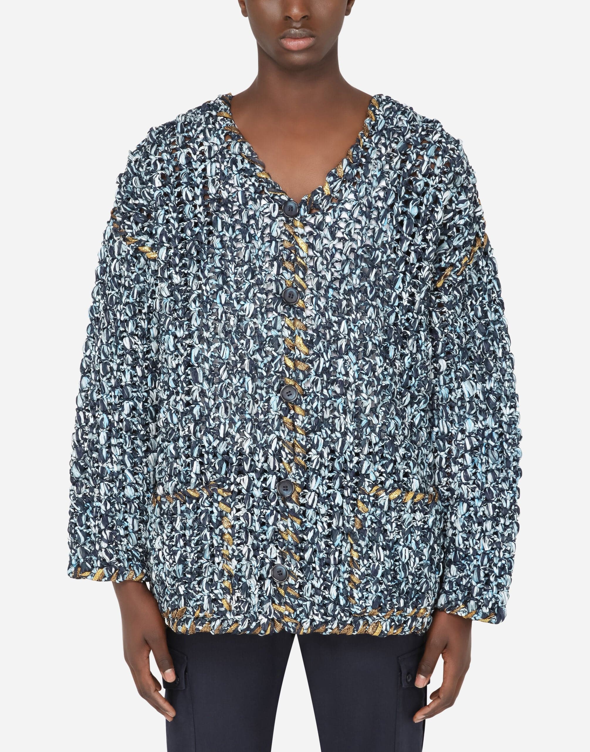 Dolce & Gabbana Blue Button Cardigan Fatto A Mano Sweater