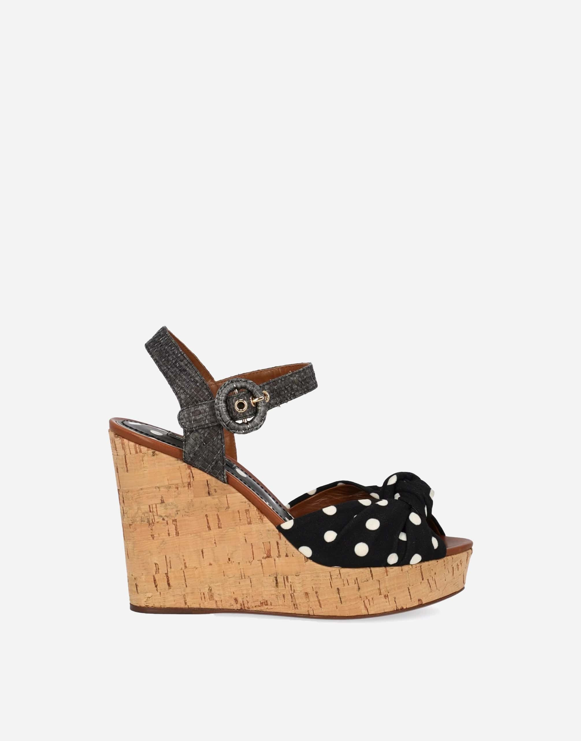 Dolce & Gabbana Black  Wedges Polka Dotted Ankle Strap Shoes Sandals