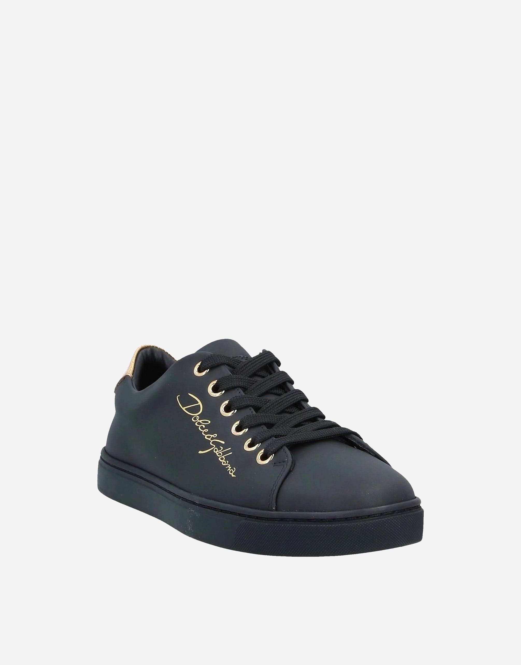 Dolce & Gabbana Black Gold Leather Classic Sneakers Shoes