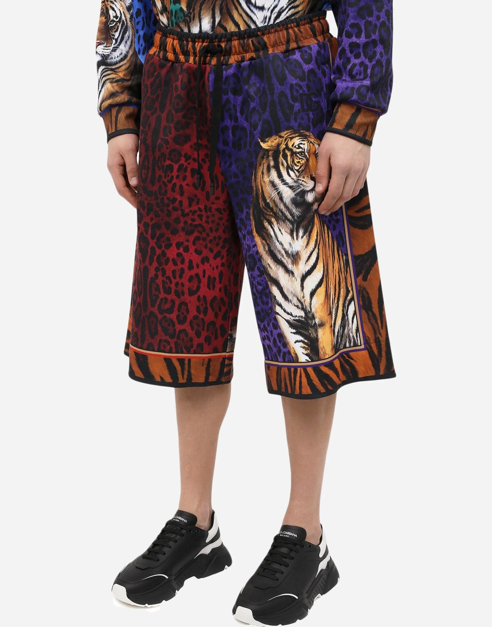 Dolce & Gabbana Drawstring Tiger-Print Shorts