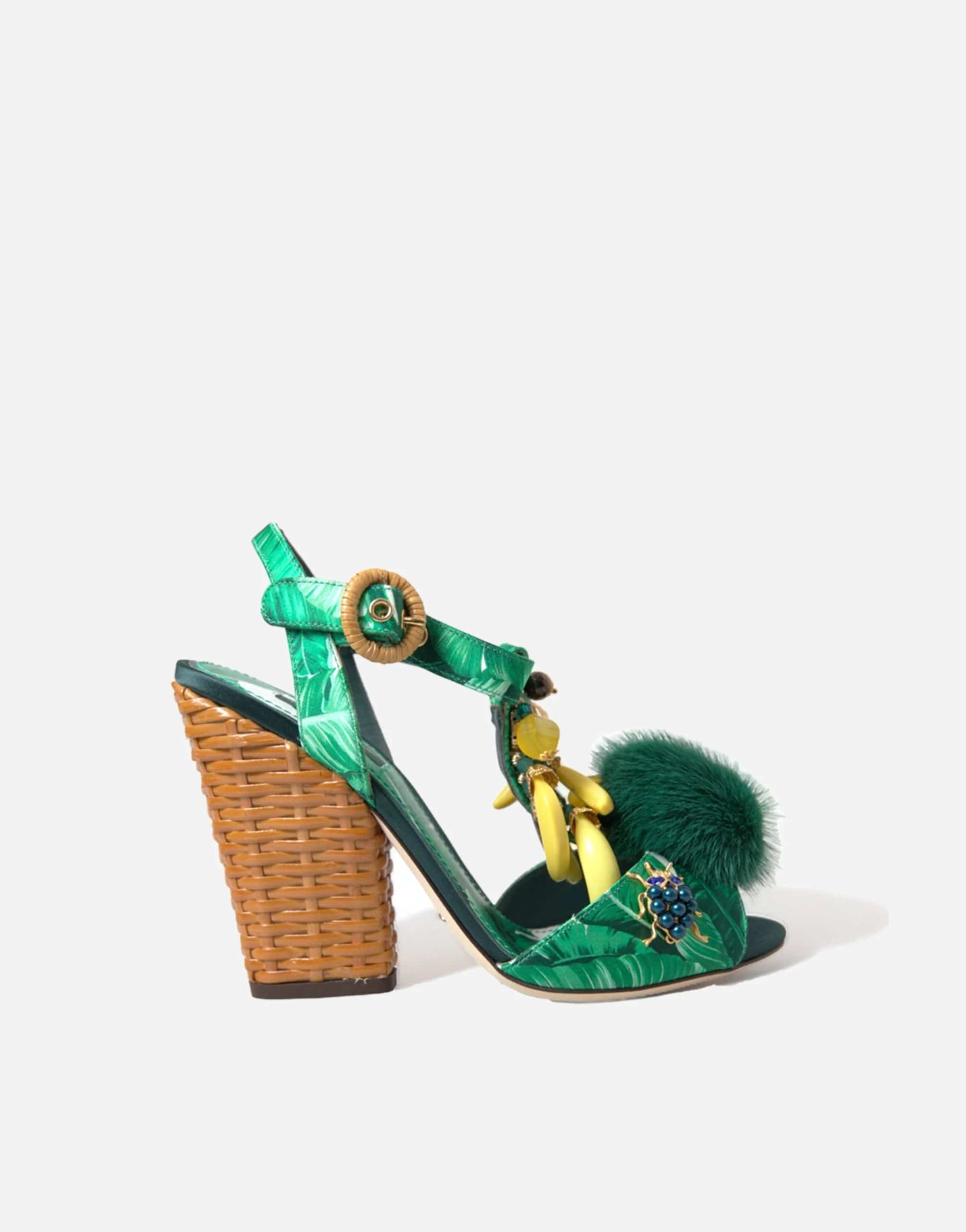 Dolce & Gabbana Banana Leaf Embellished T-Strap Sandals