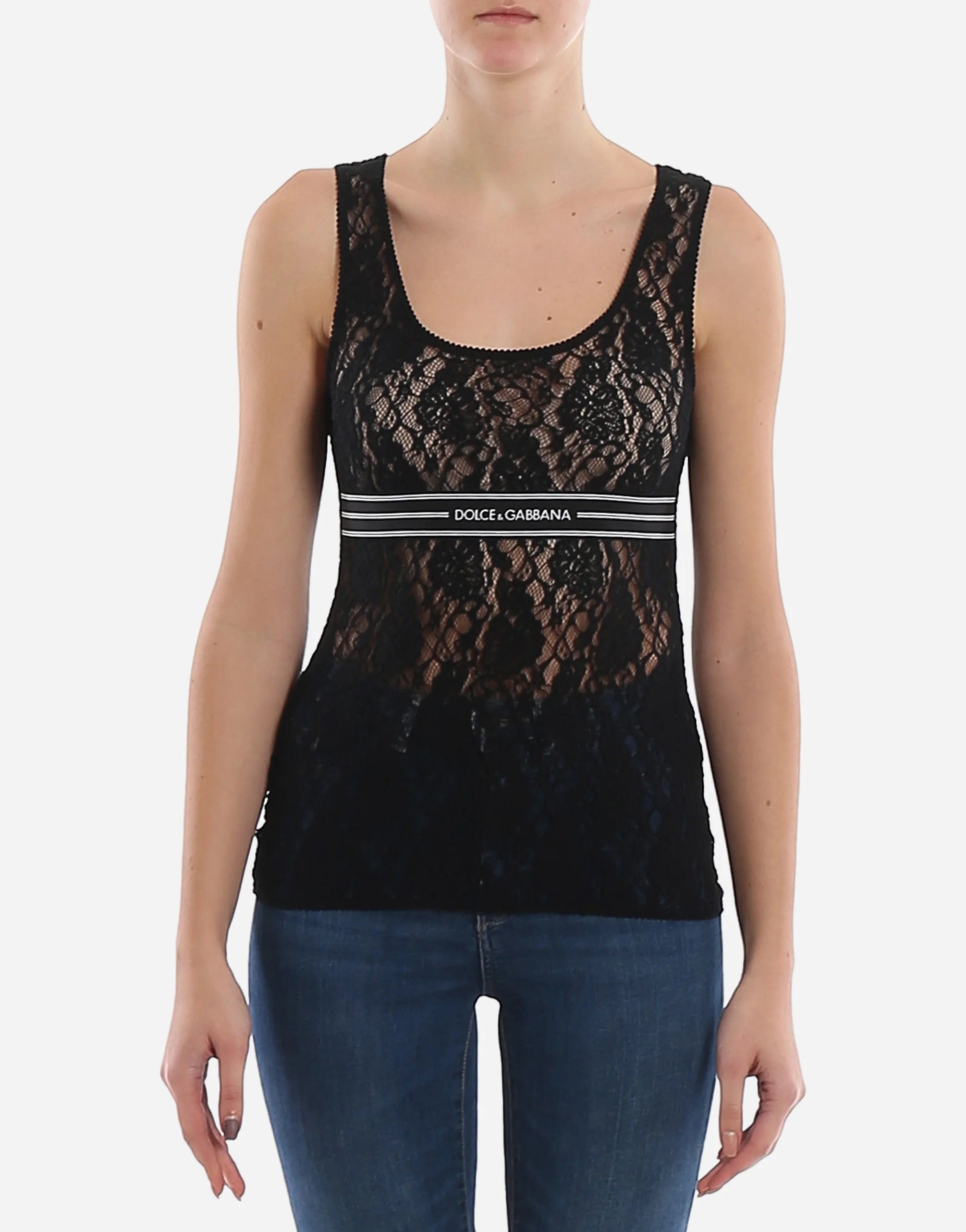 Dolce & Gabbana Logo Elasticated Lace Tank Top