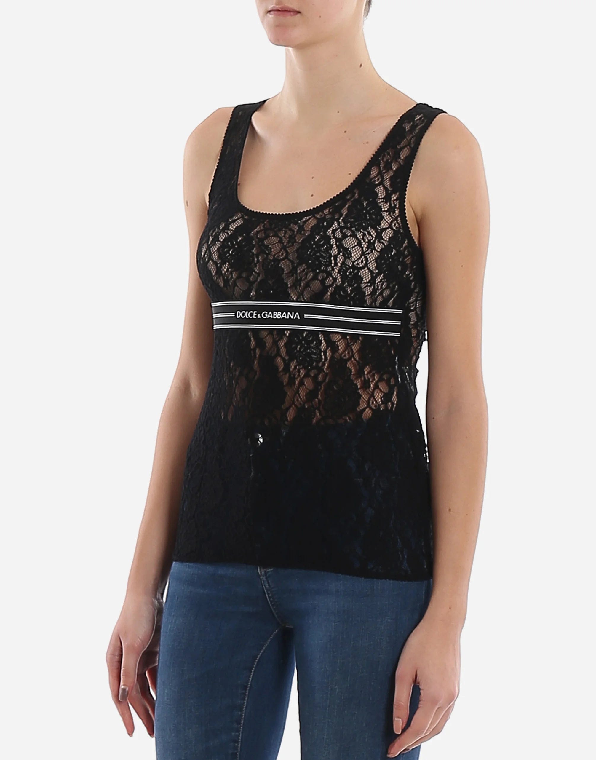 Dolce & Gabbana Logo Elasticated Lace Tank Top