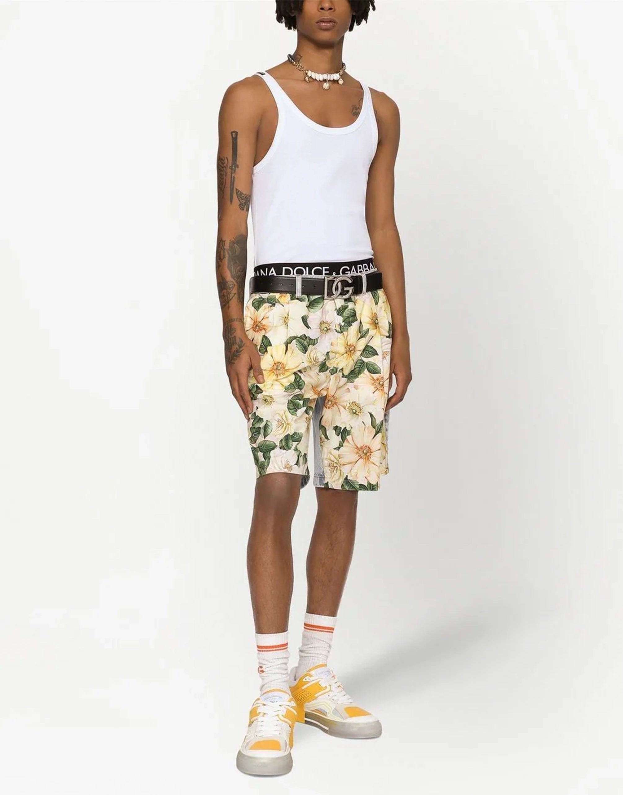 Dolce & Gabbana Floral-Print Denim Shorts