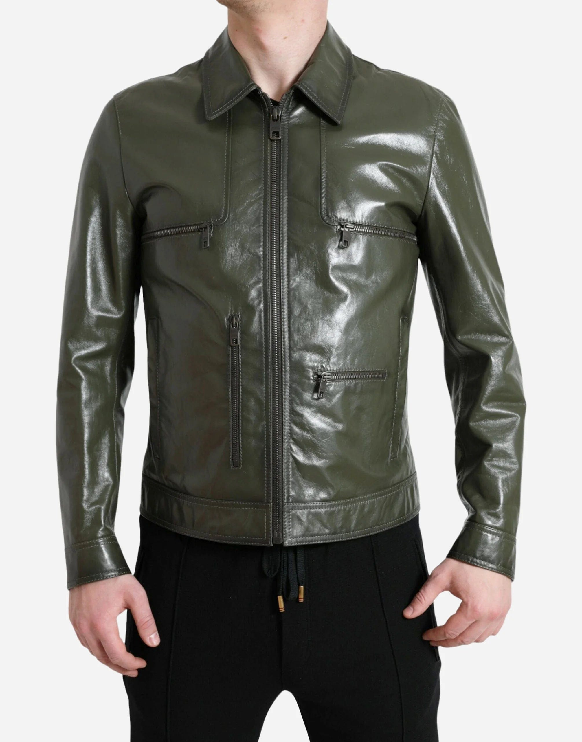 Dolce & Gabbana Logo Engraved Collared Biker Jacket