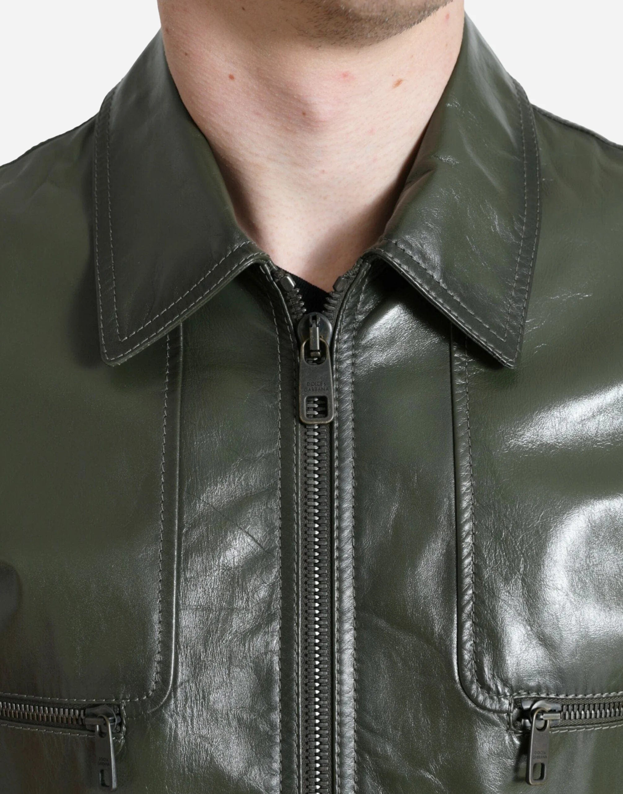 Dolce & Gabbana Logo Engraved Collared Biker Jacket