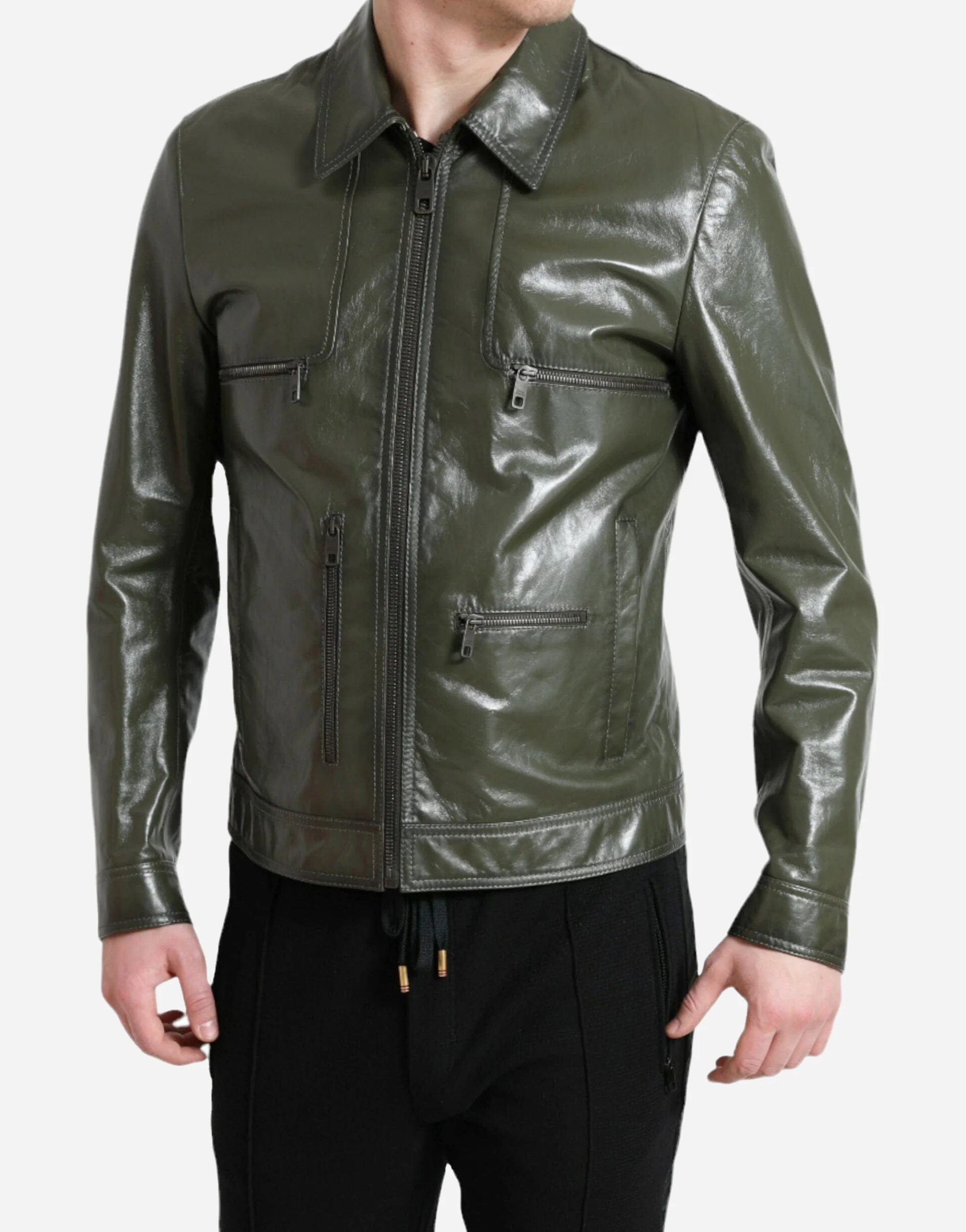 Dolce & Gabbana Logo Engraved Collared Biker Jacket