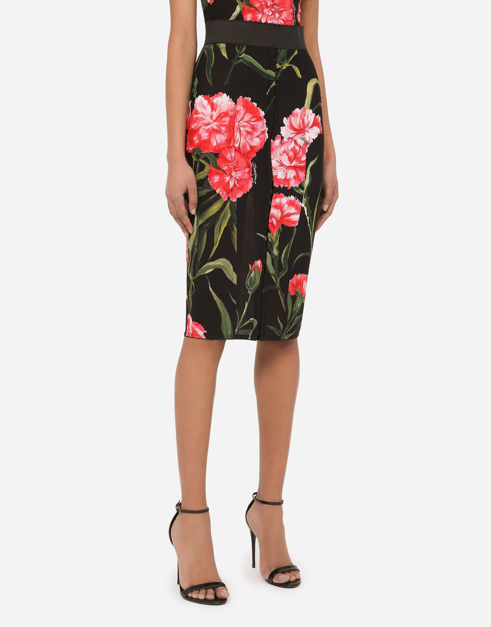 Dolce & Gabbana Marquisette Midi Skirt With Carnation Print