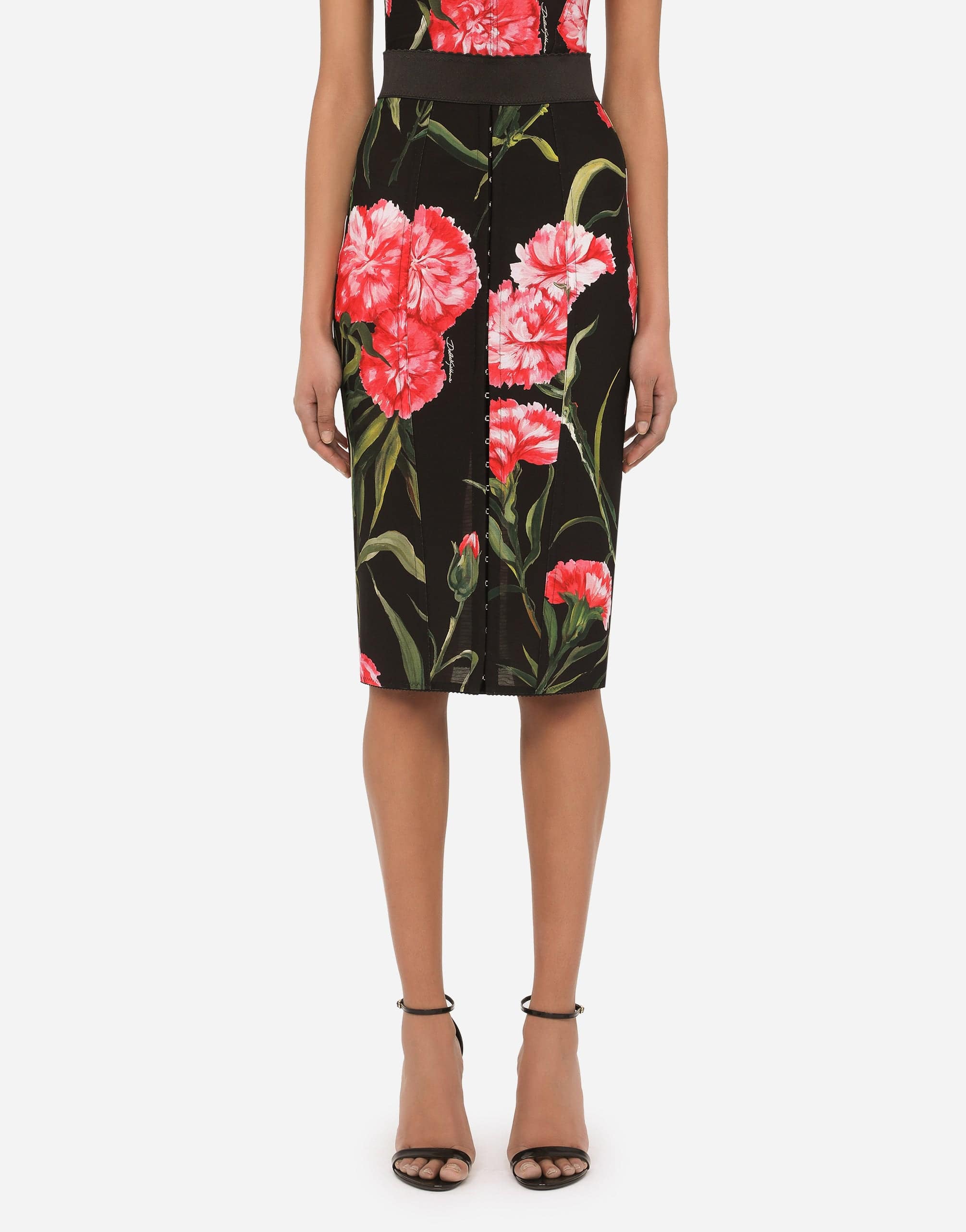 Dolce & Gabbana Marquisette Midi Skirt With Carnation Print