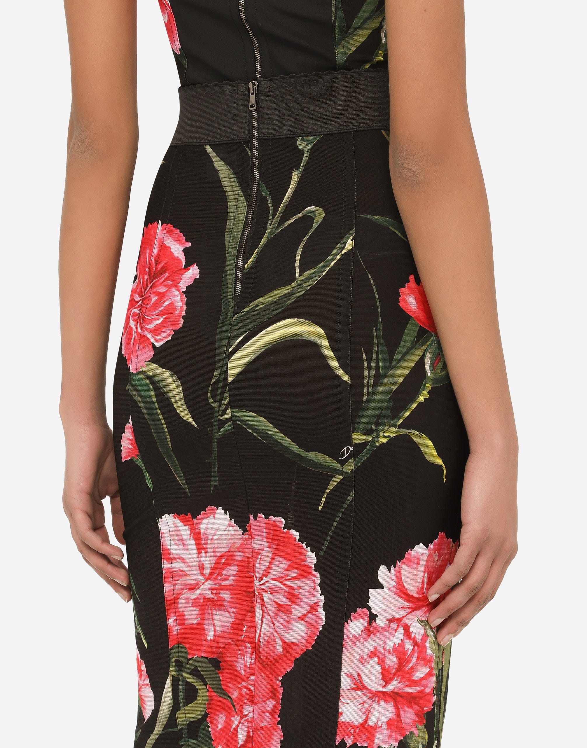 Marquisette Midi Skirt With Carnation Print