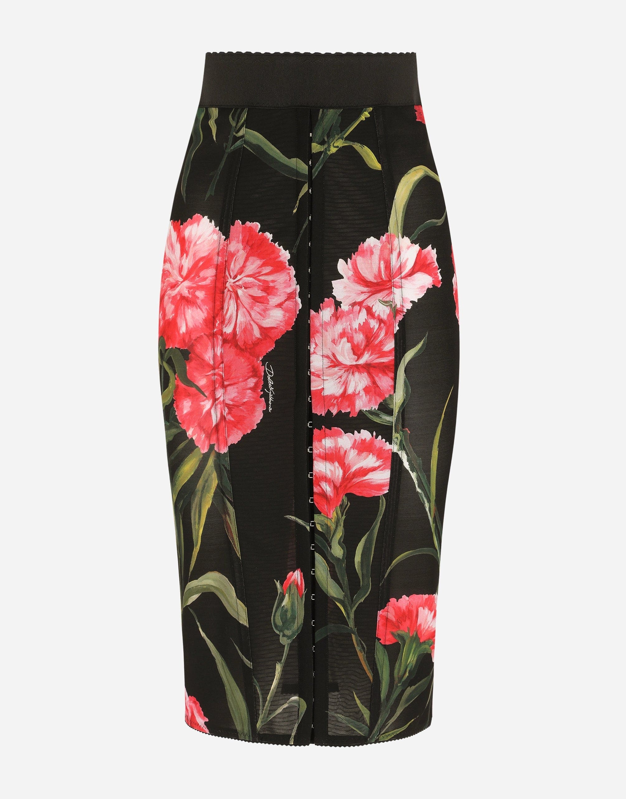 Dolce & Gabbana Marquisette Midi Skirt With Carnation Print