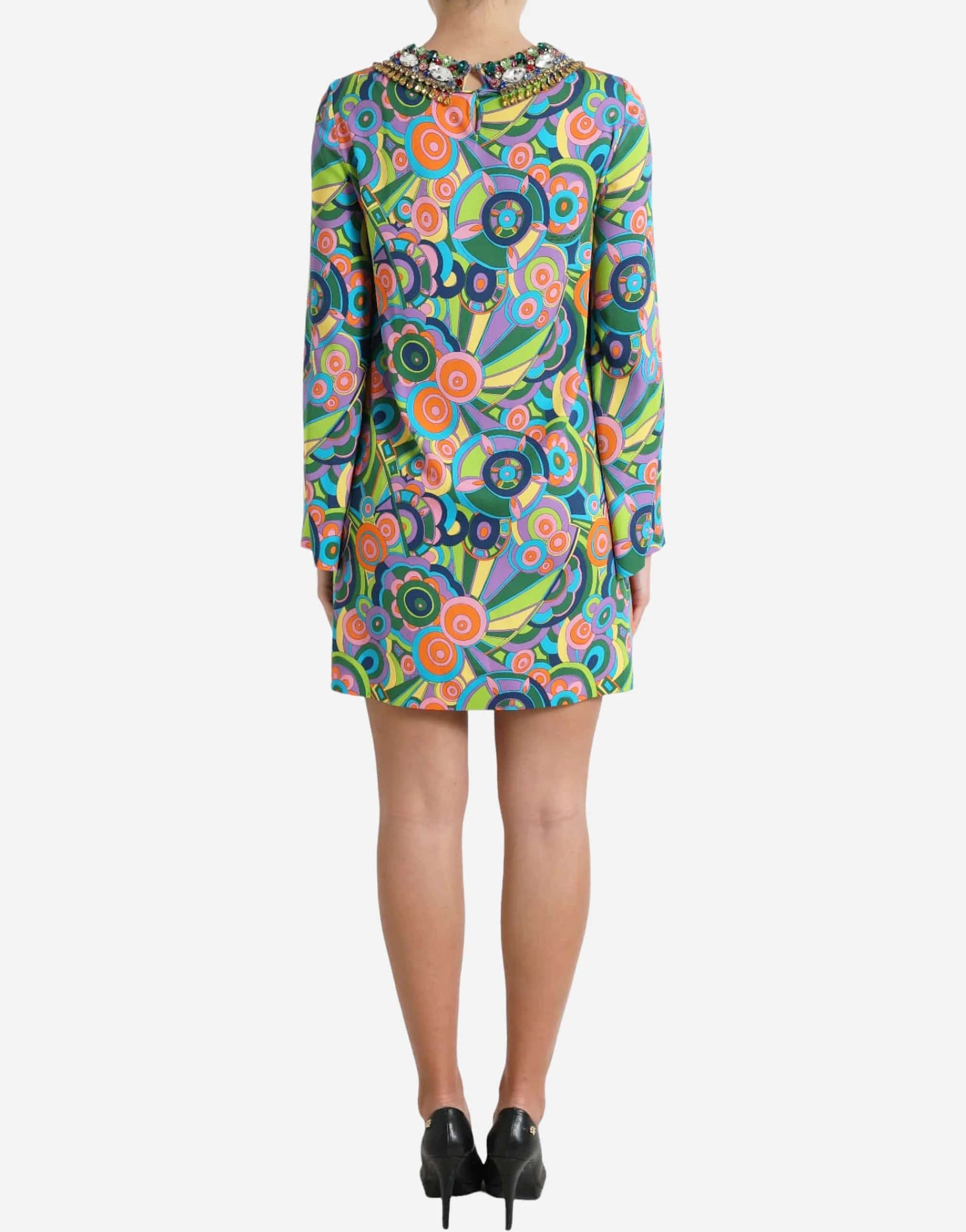 Dolce & Gabbana Geometric Print Crystal Embellished Mini Dress