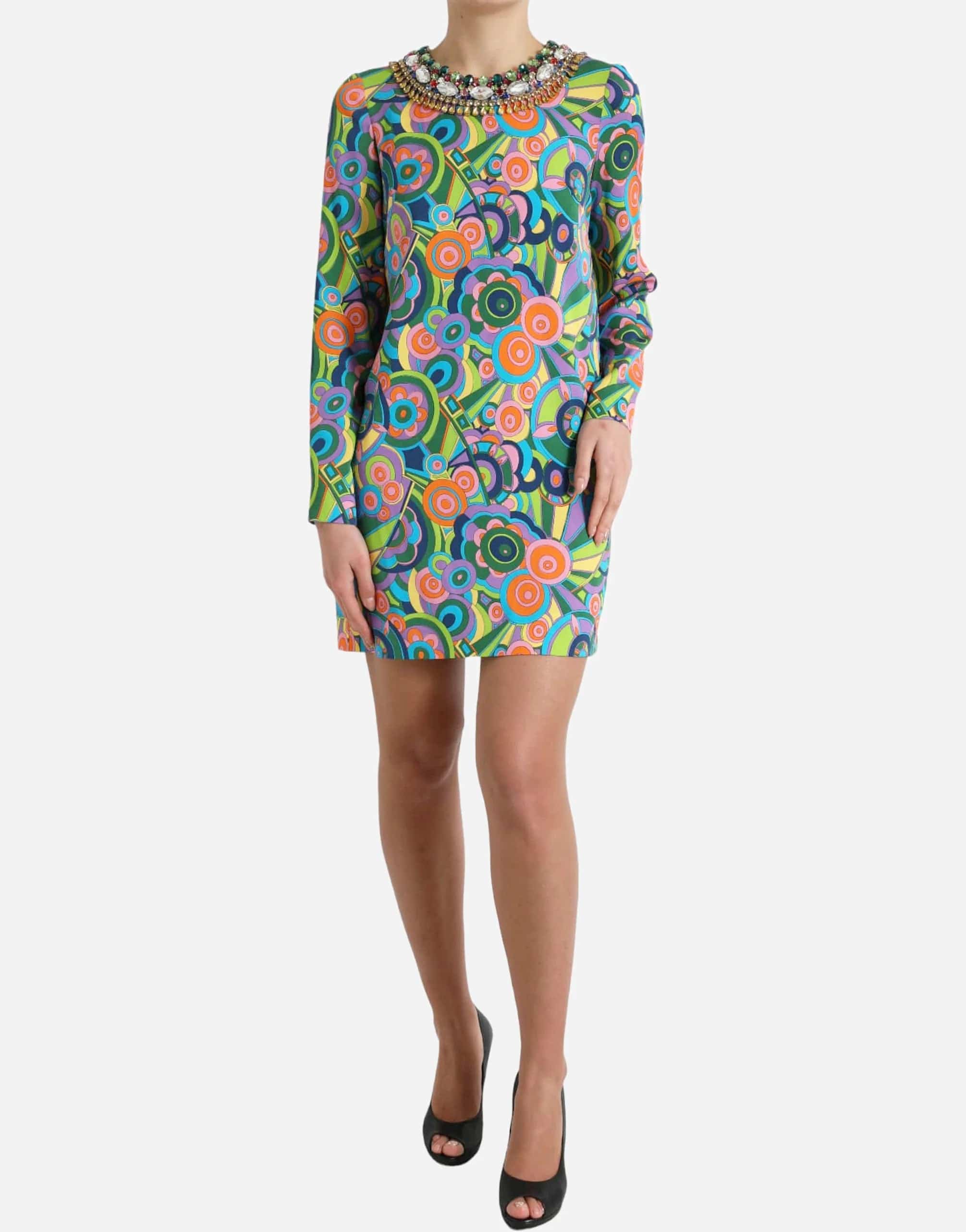 Dolce & Gabbana Geometric Print Crystal Embellished Mini Dress