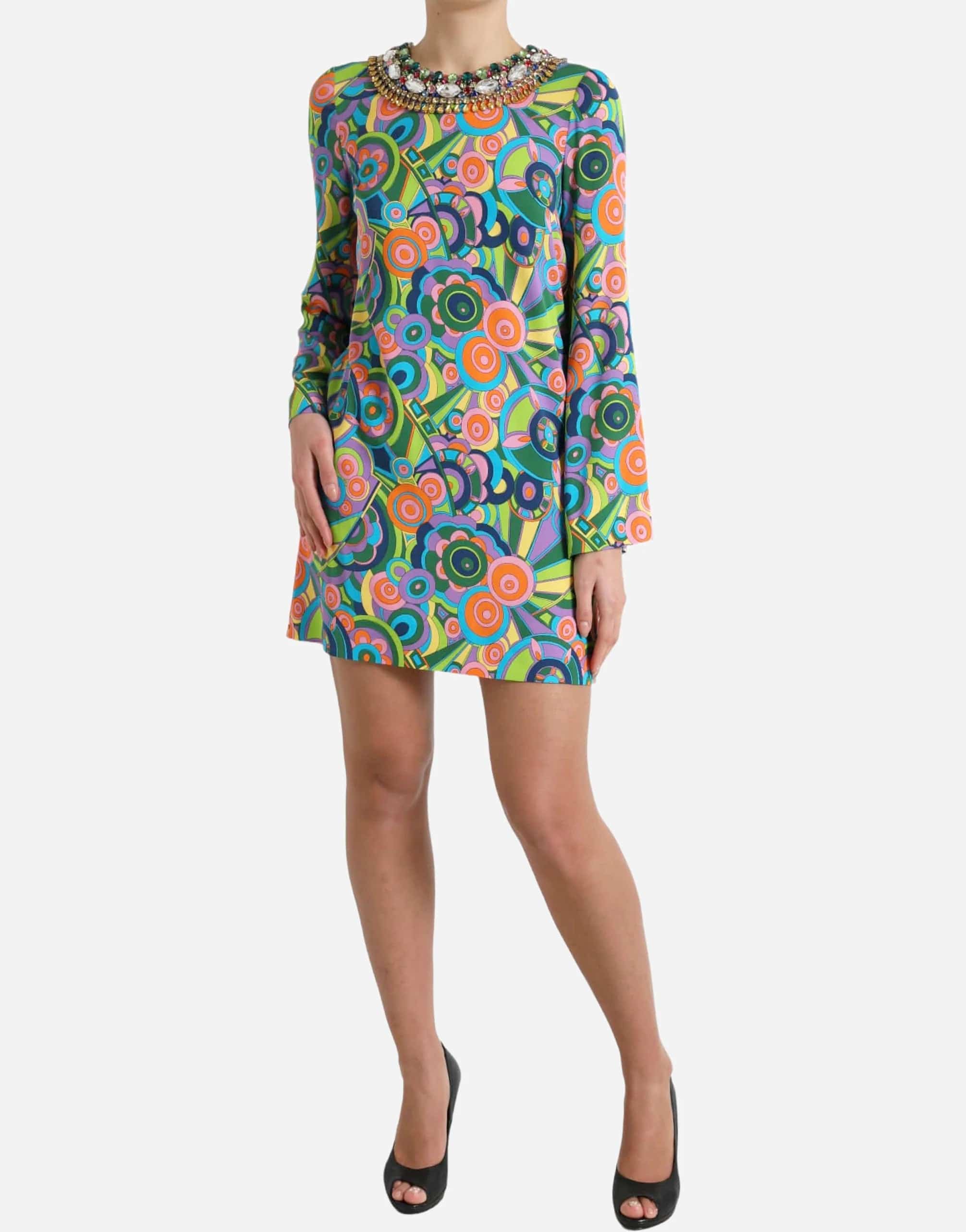 Dolce & Gabbana Geometric Print Crystal Embellished Mini Dress