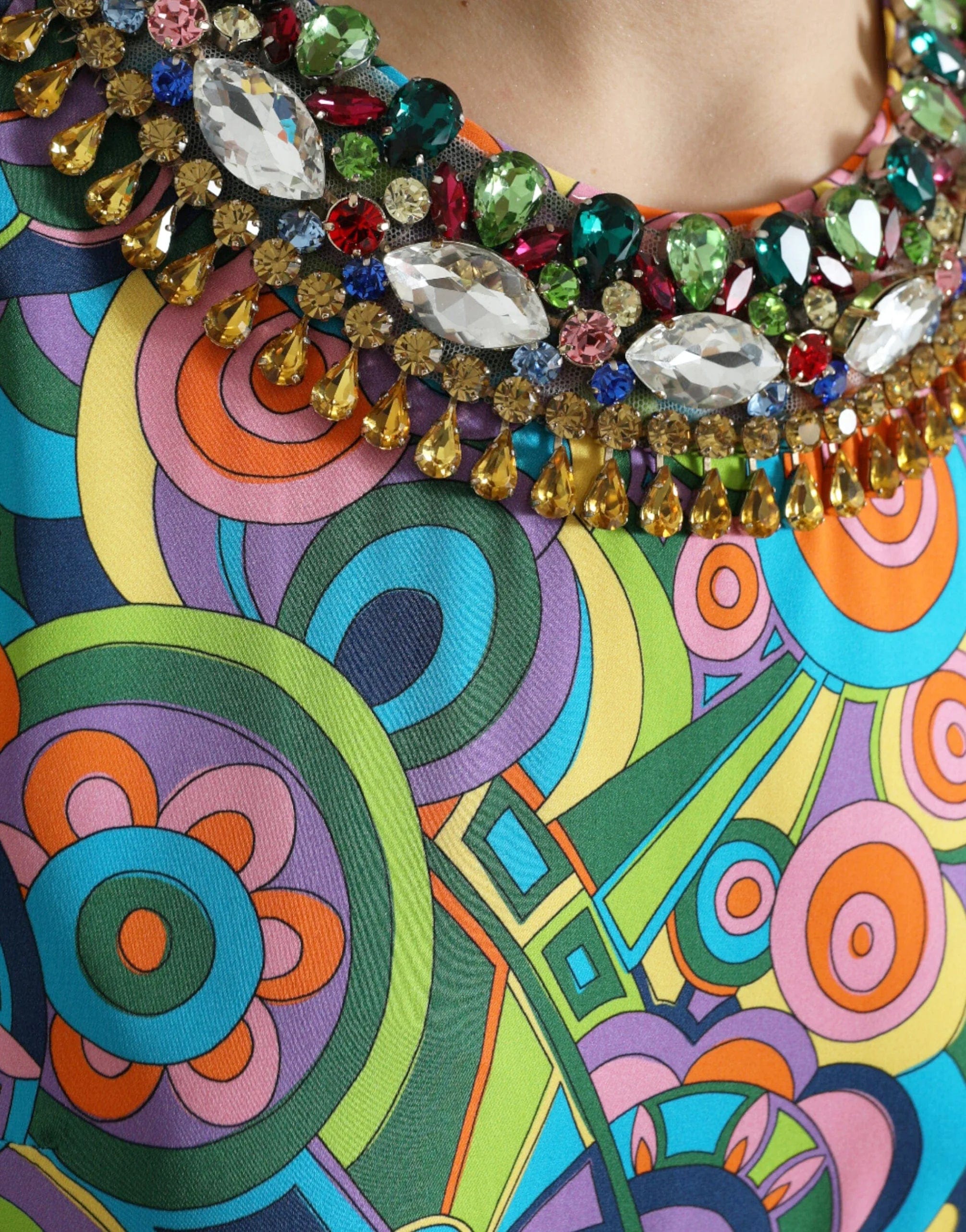 Dolce & Gabbana Geometric Print Crystal Embellished Mini Dress