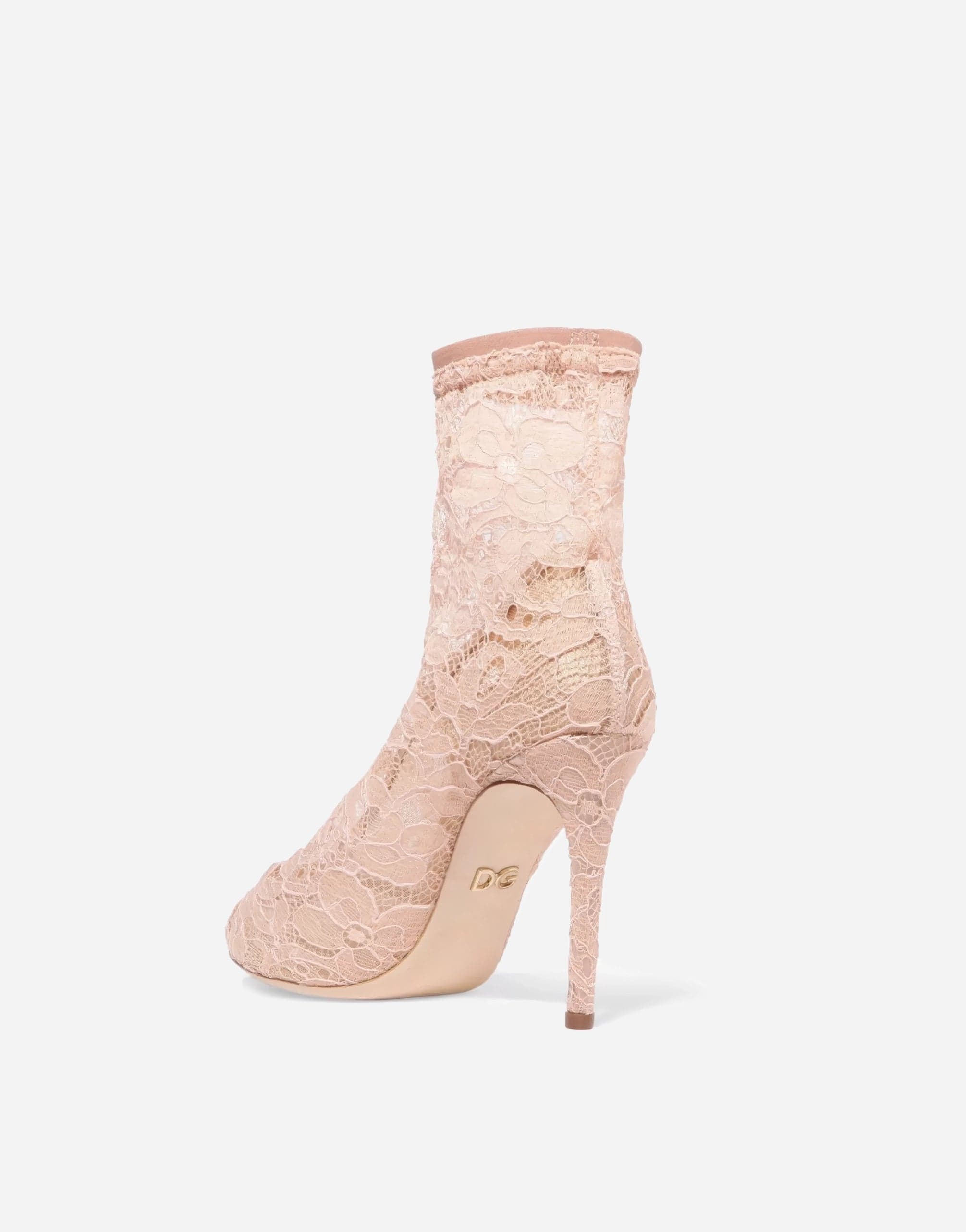 Dolce & Gabbana Beige Stretch Taormina Lace Boots Shoes