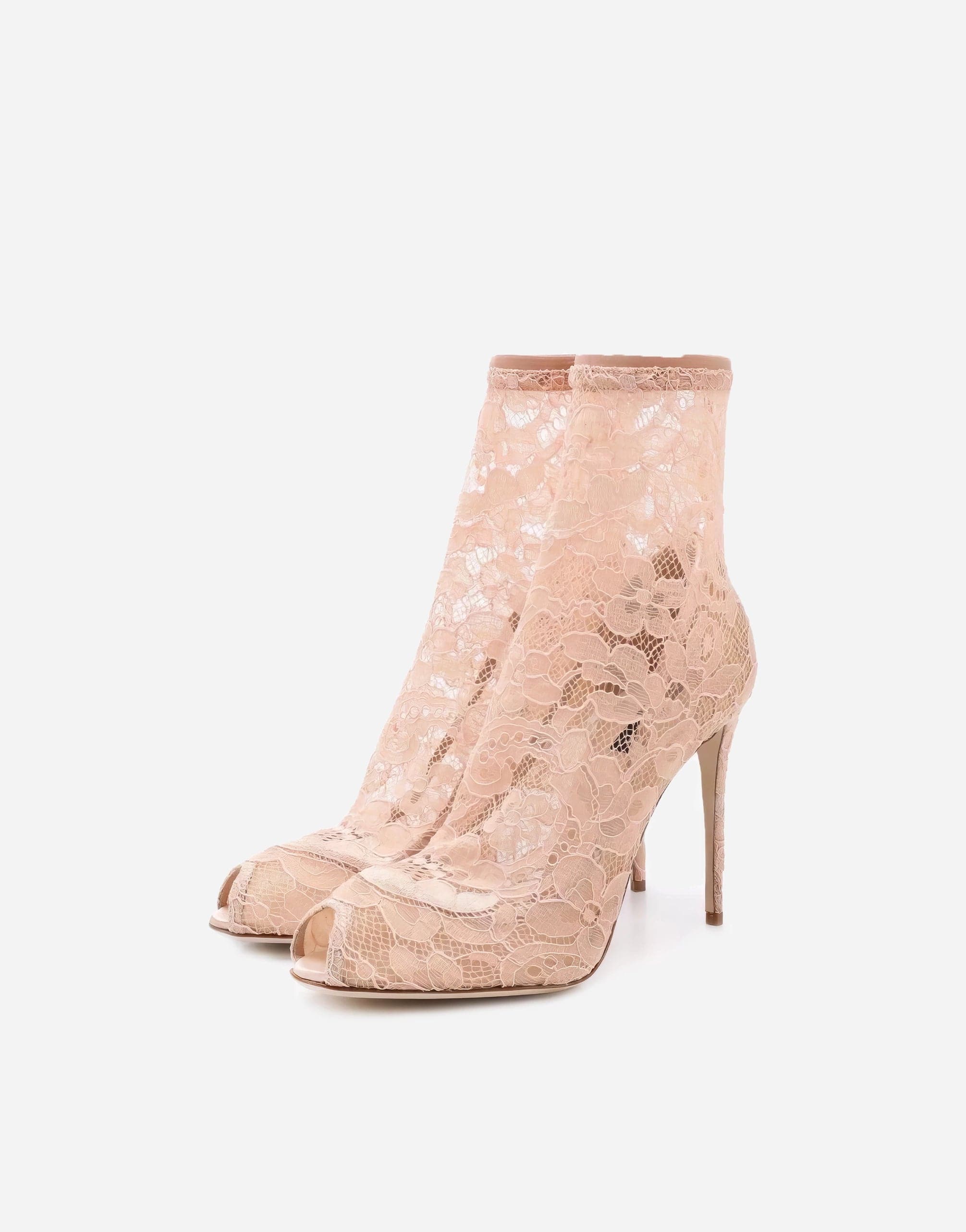 Dolce & Gabbana Beige Stretch Taormina Lace Boots Shoes