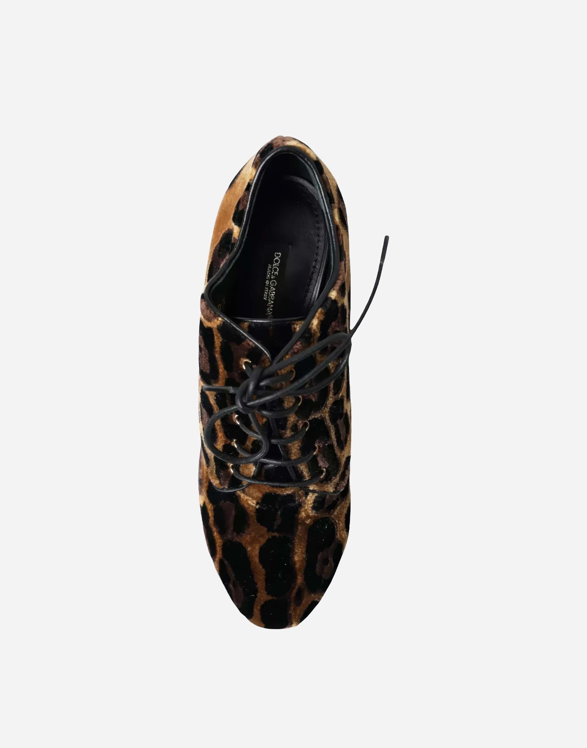 Dolce & Gabbana Brown Leopard Hair Lace Up Booties Shoes