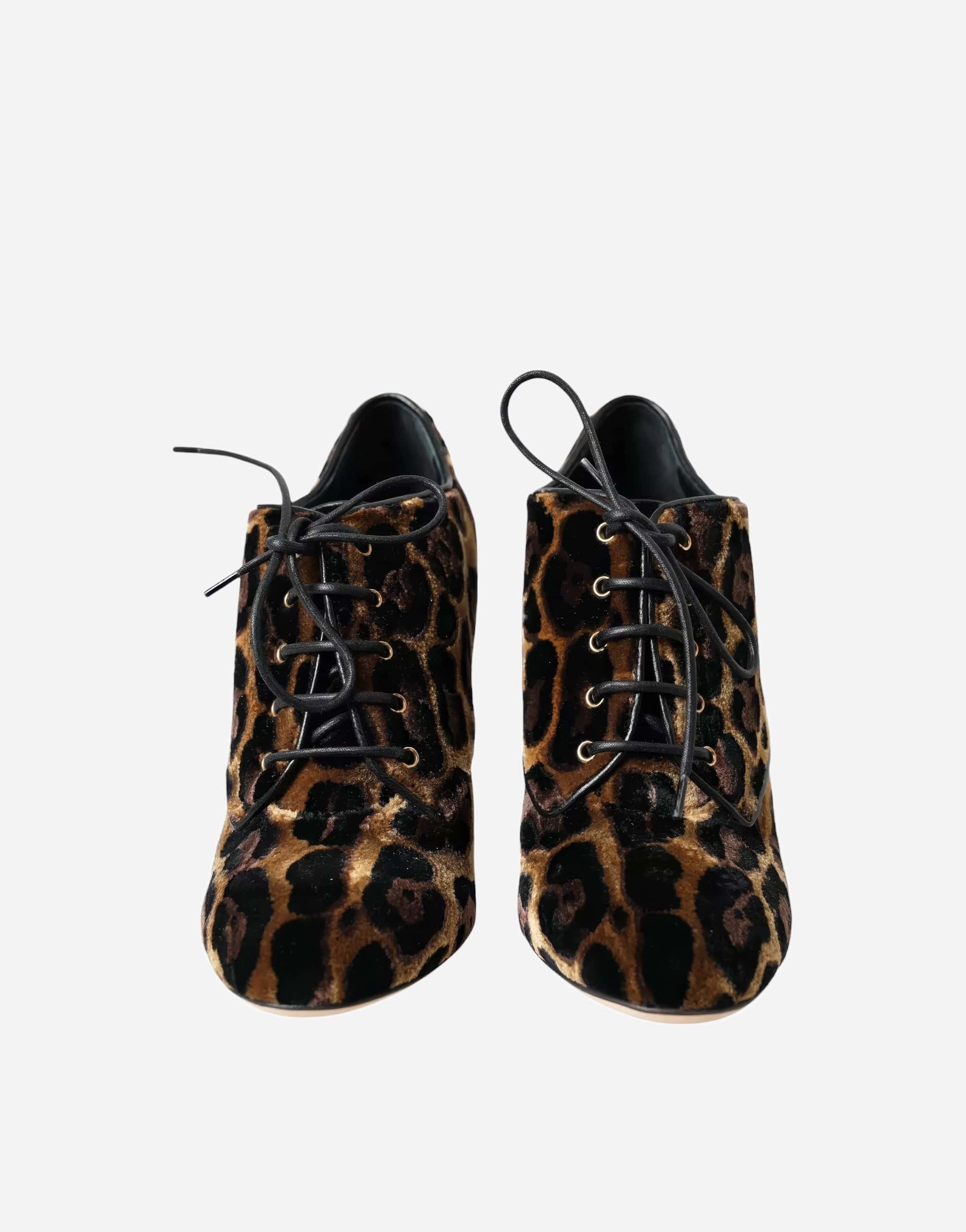 Dolce & Gabbana Brown Leopard Hair Lace Up Booties Shoes