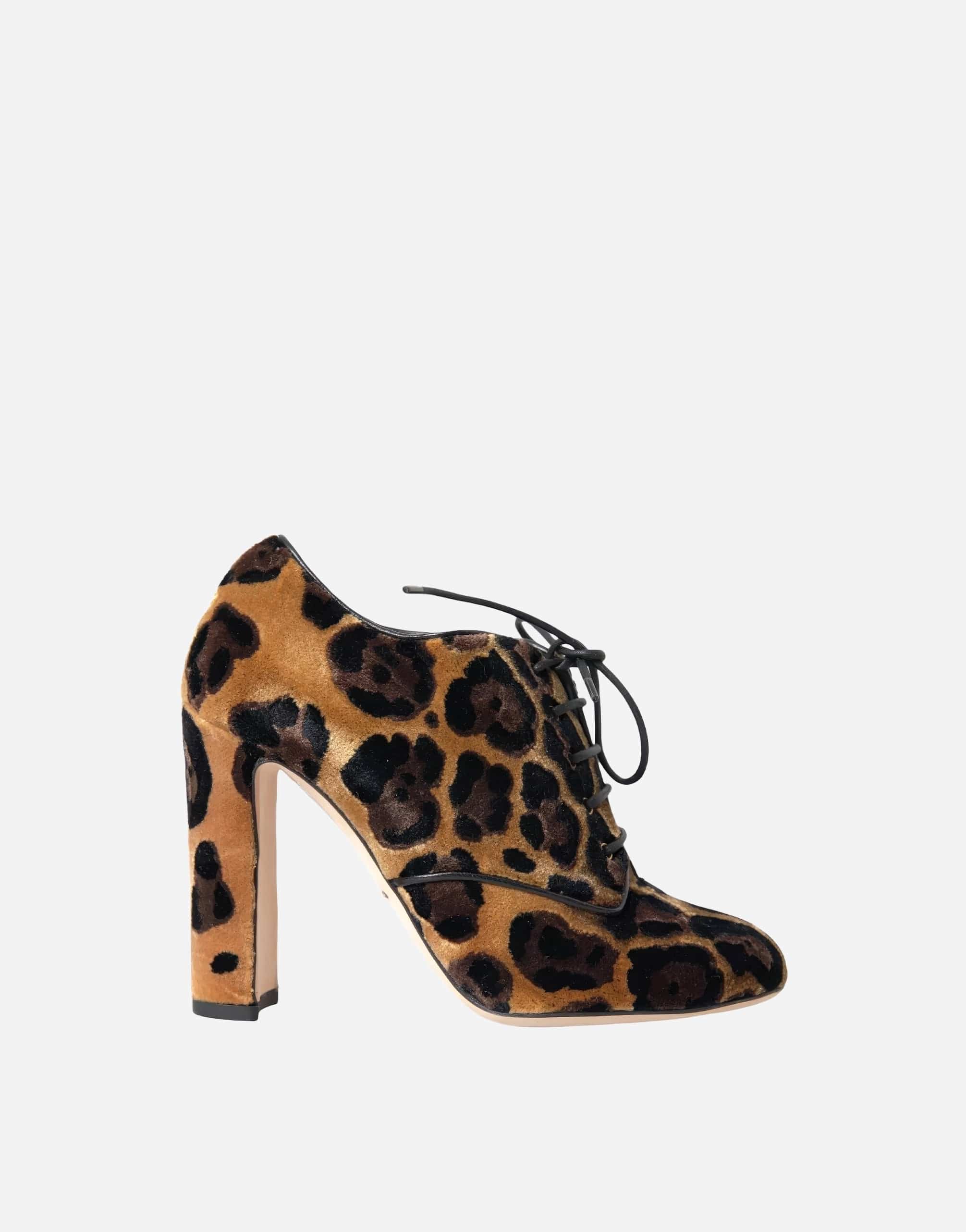Dolce & Gabbana Brown Leopard Hair Lace Up Booties Shoes