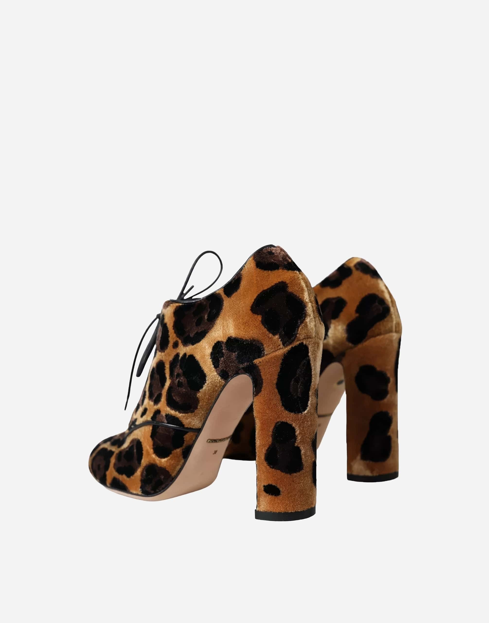 Dolce & Gabbana Brown Leopard Hair Lace Up Booties Shoes