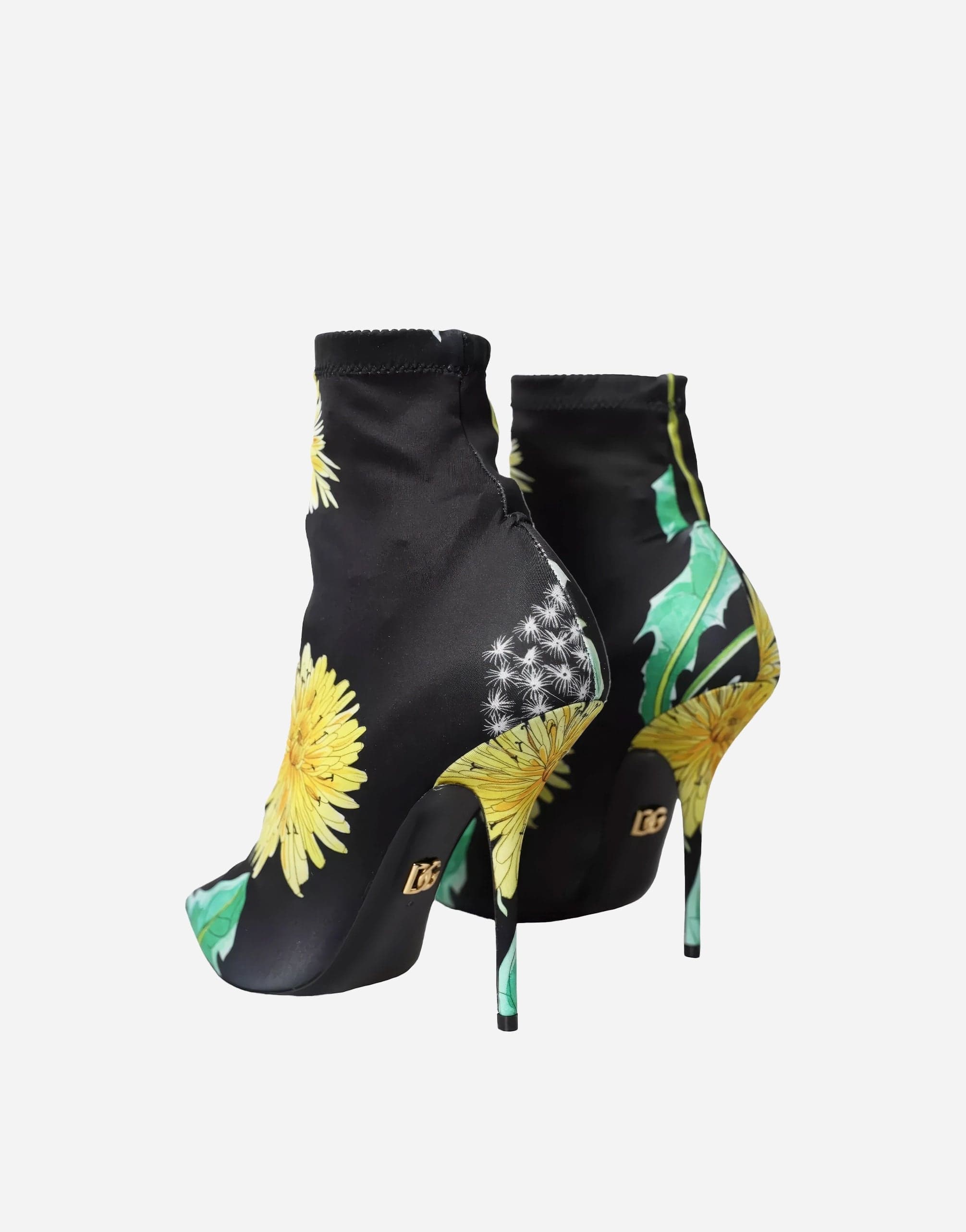 Dolce & Gabbana Black Floral Jersey Stretch Ankle Boots Shoes