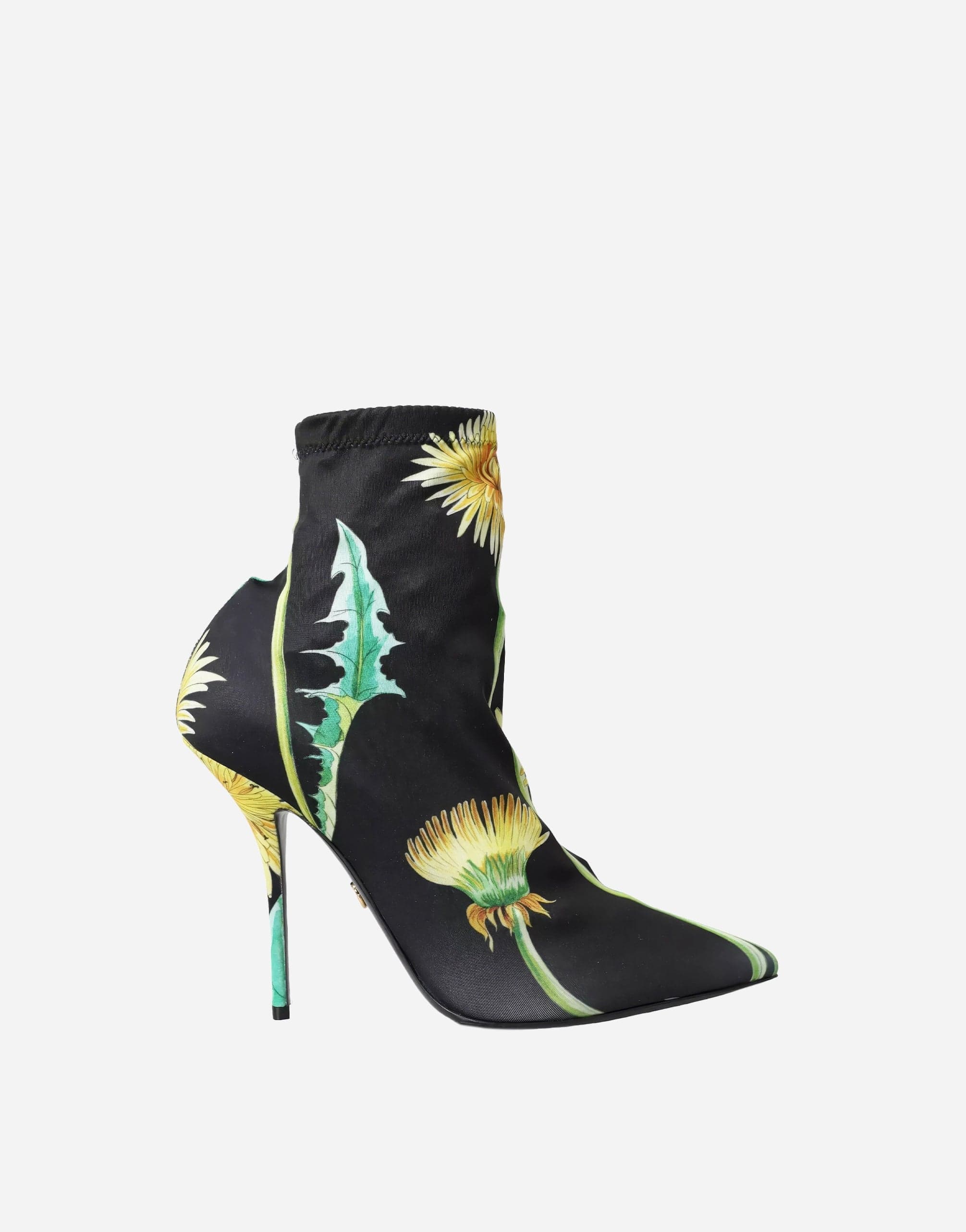 Dolce & Gabbana Black Floral Jersey Stretch Ankle Boots Shoes