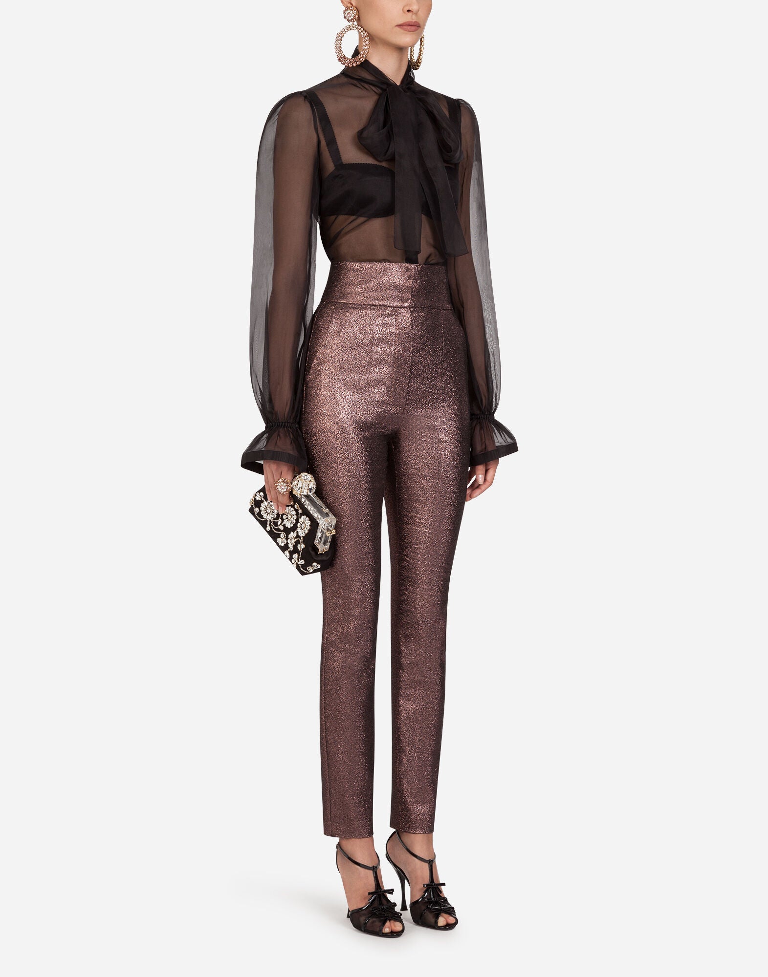Dolce & Gabbana Metallic Lamé High-Waisted Trousers detail view
