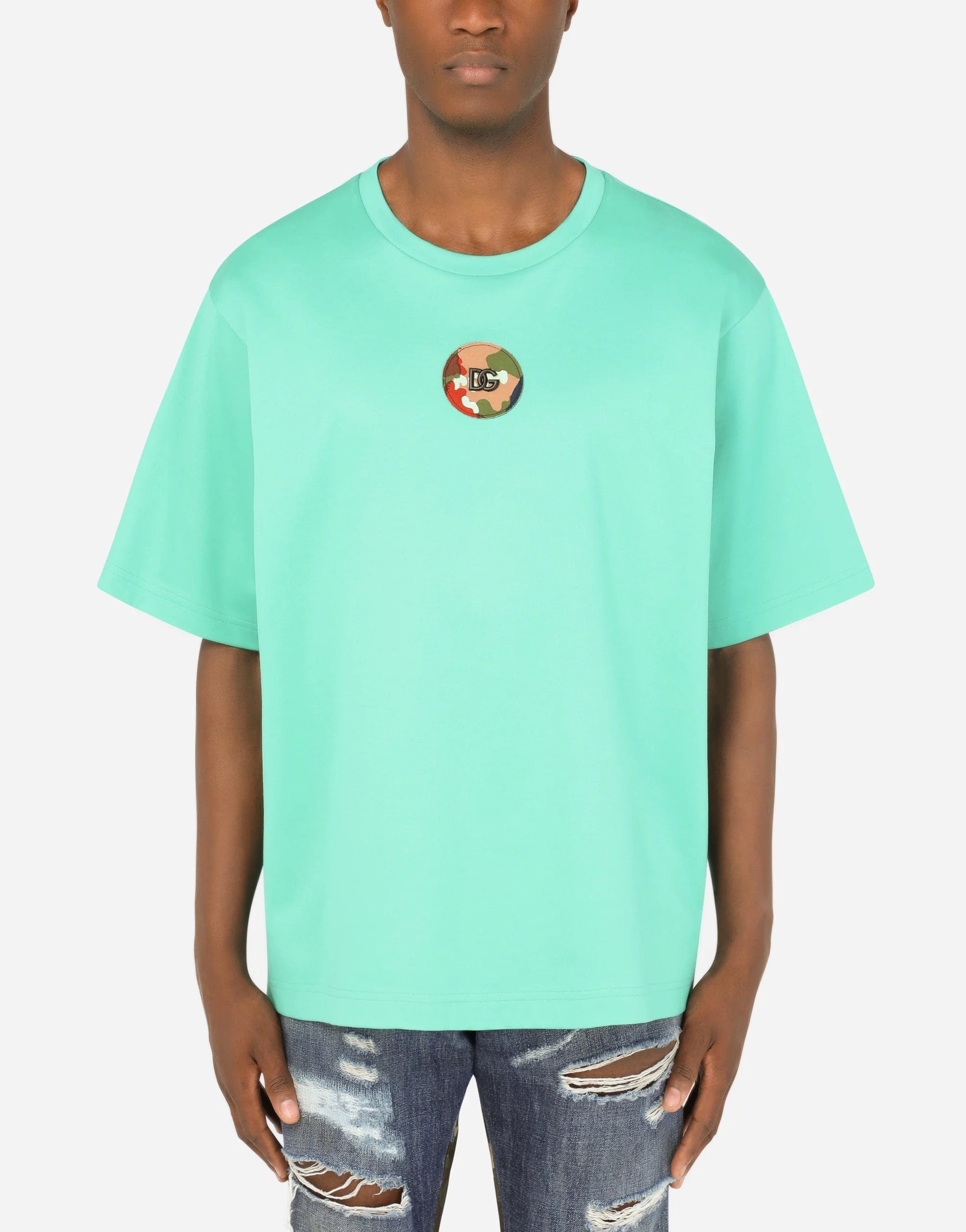 Dolce & Gabbana Cotton T-Shirt With Metallic DG Logo