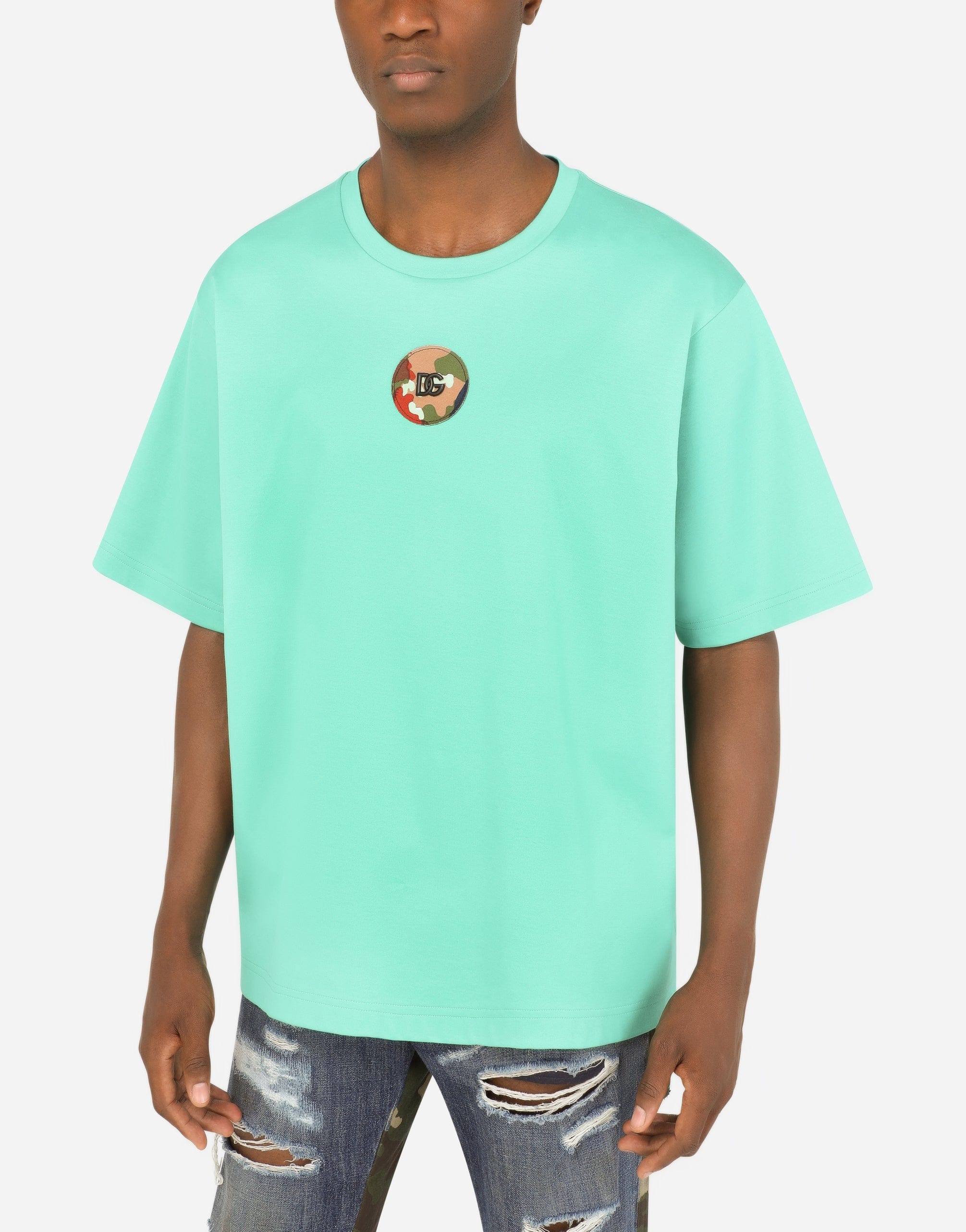 Dolce & Gabbana Cotton T-Shirt With Metallic DG Logo