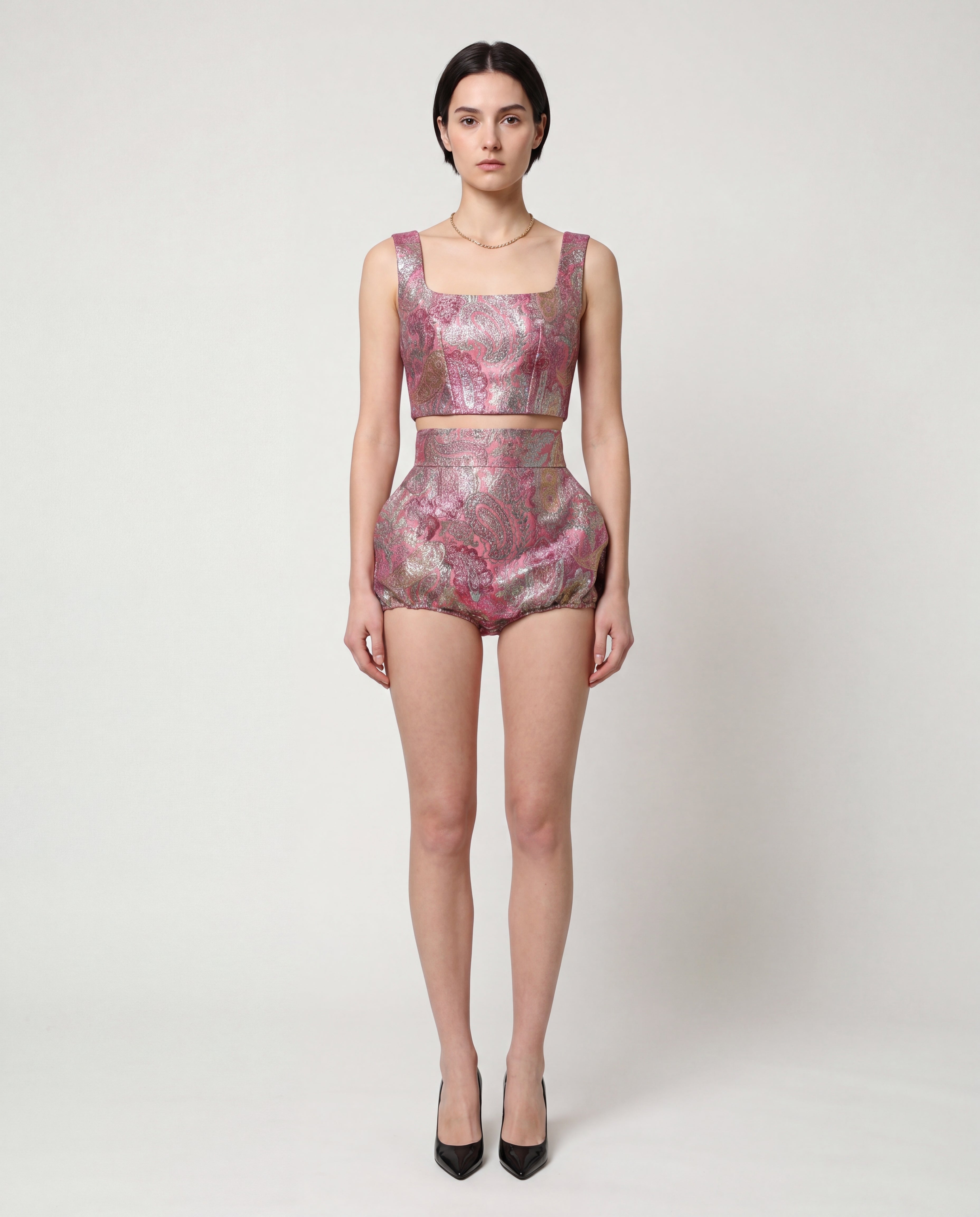 Dolce & Gabbana Metallic Paisley High-Waist Shorts - alternate view