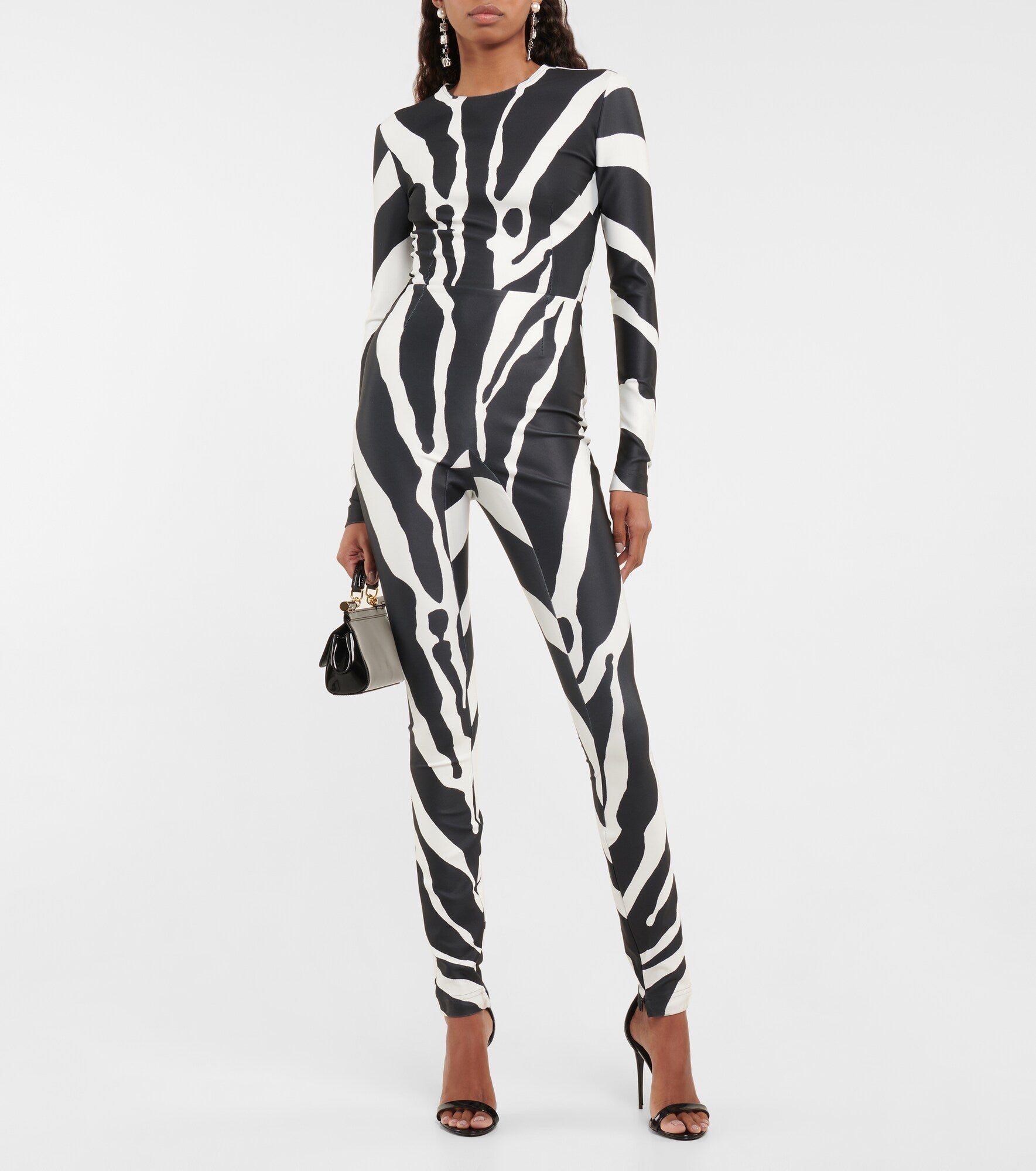 Zebra-Printed Long Sleeve Jumpsuit - alternate view