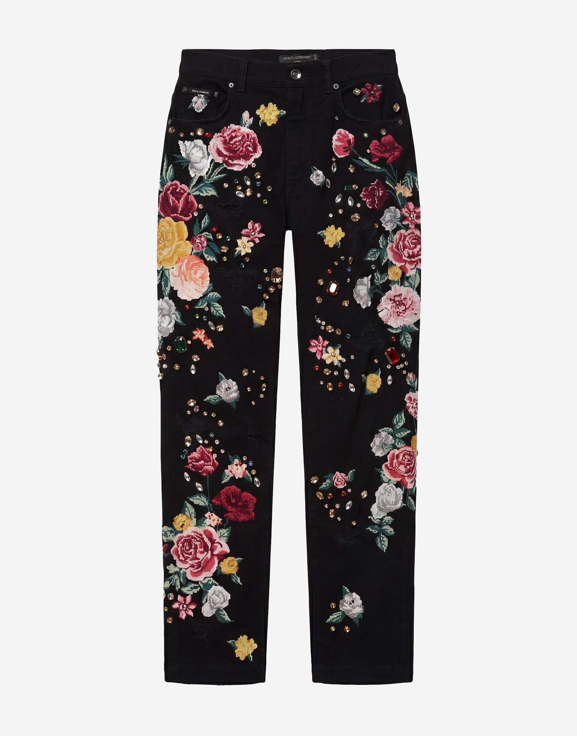 Dolce & Gabbana Floral Crystal Embellished Straight Jeans detail view