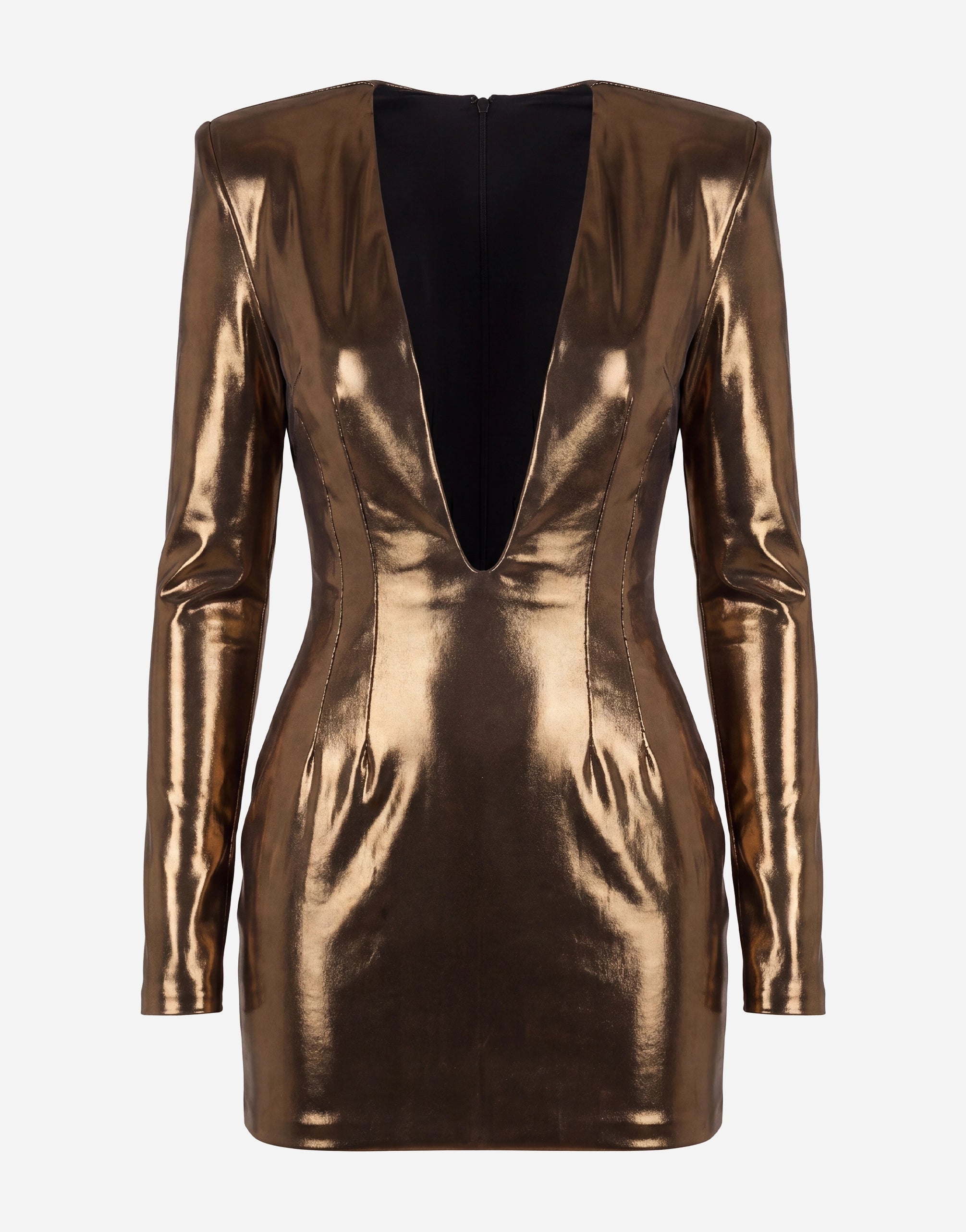 Metallic Sculpted Deep V Mini Dress