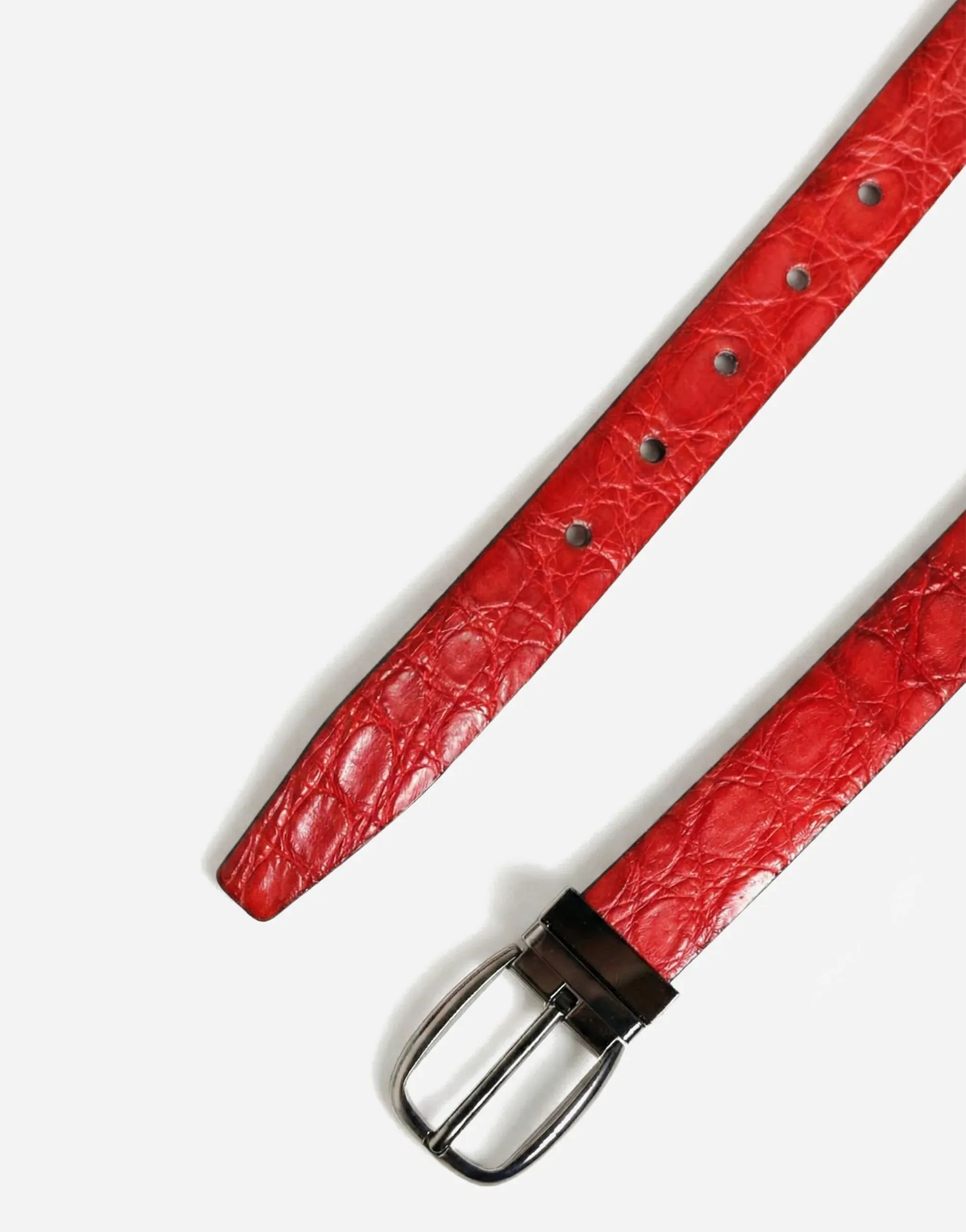 Ceinture en cuir de caïman avec boucle en métal canon de fusil