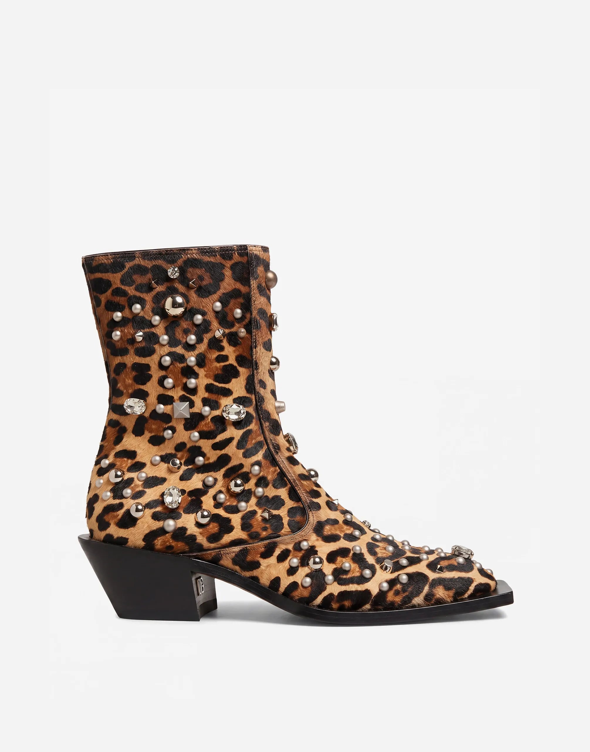 Dolce & Gabbana レオパード スタッズ付きアンクルブーツ