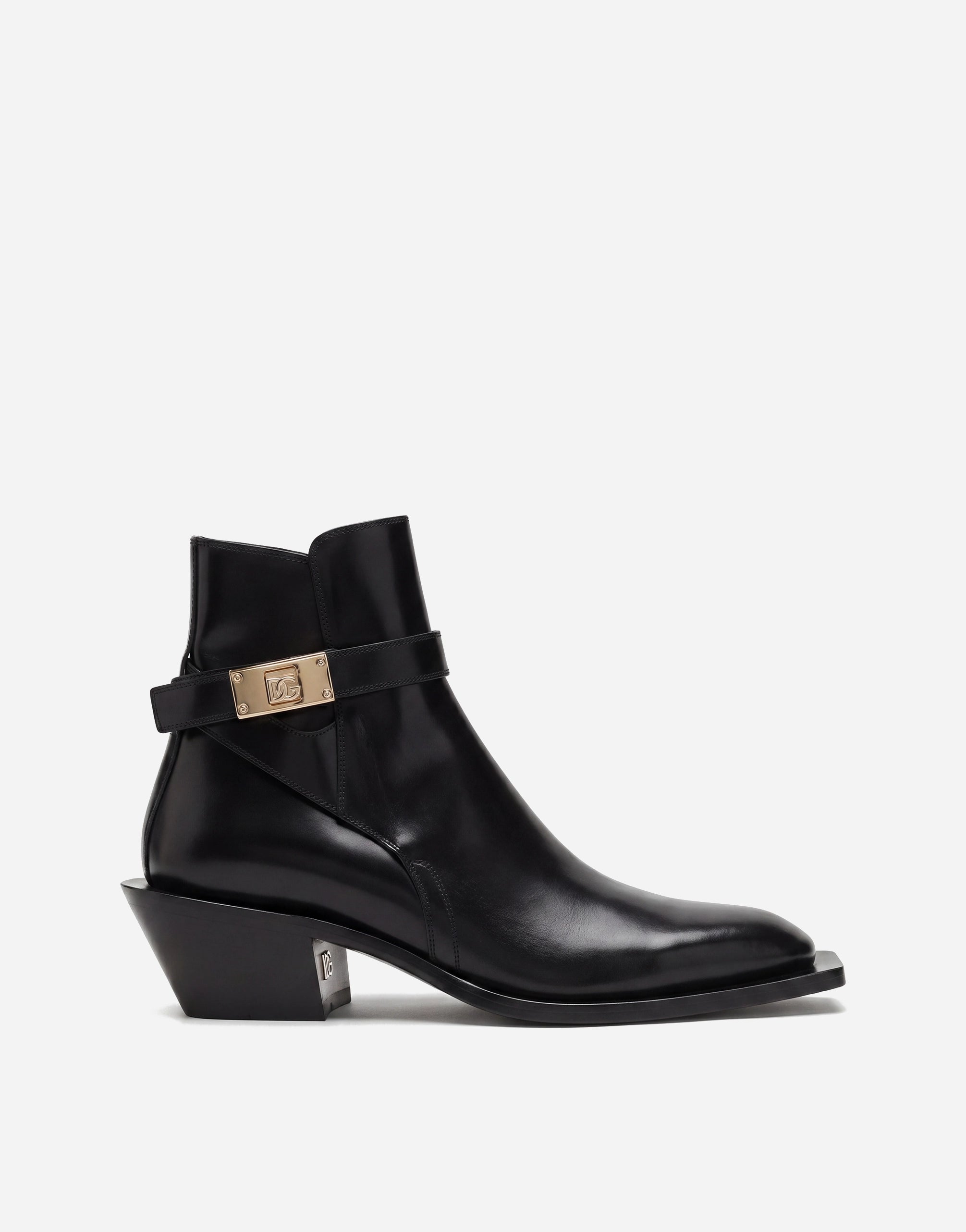 Dolce & Gabbana DG Logo Plaque Leather Harness Ankle Boots