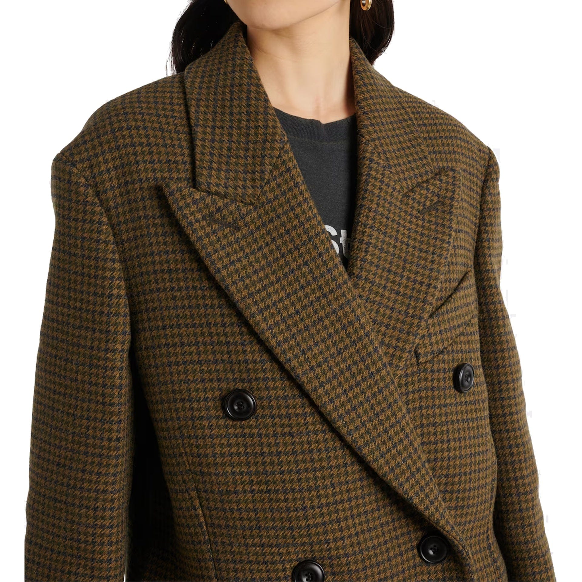 Acne Studios Khaki Green Checked Double-Breasted Coat