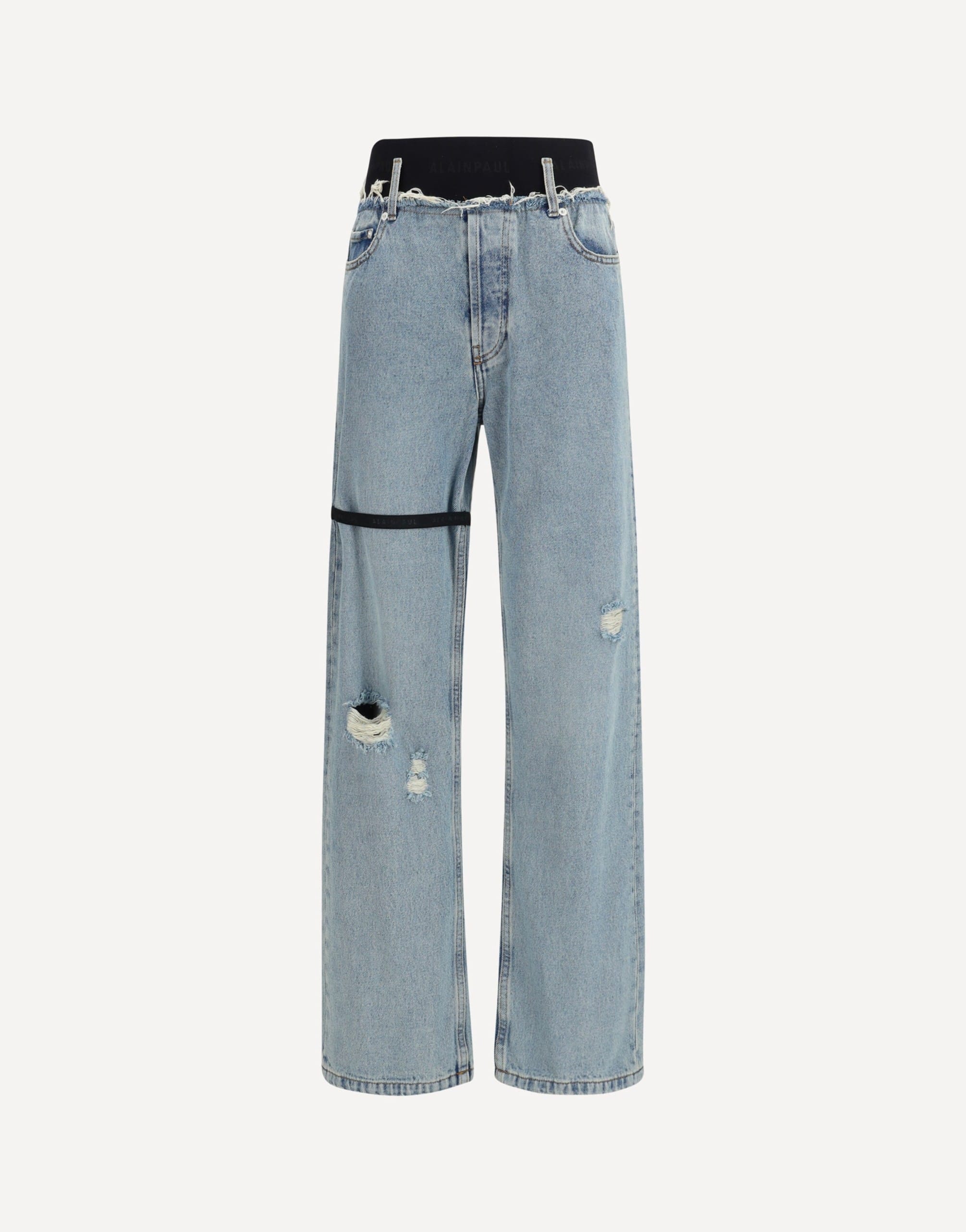 ALAINPAUL High-Waisted Distressed Jeans With Elastic