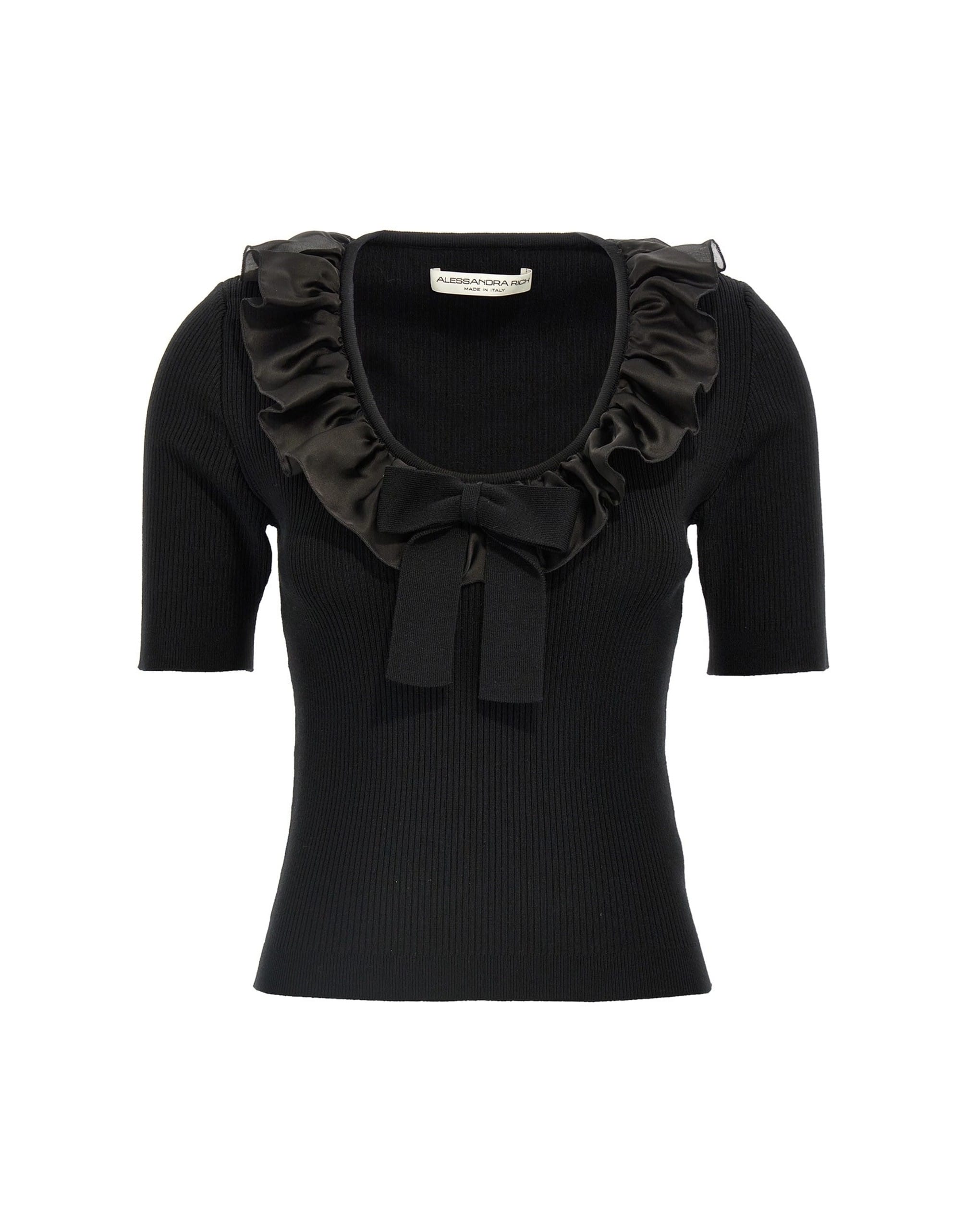 Alessandra Rich Alessandra Rich Black Ruffle Bow T-Shirt