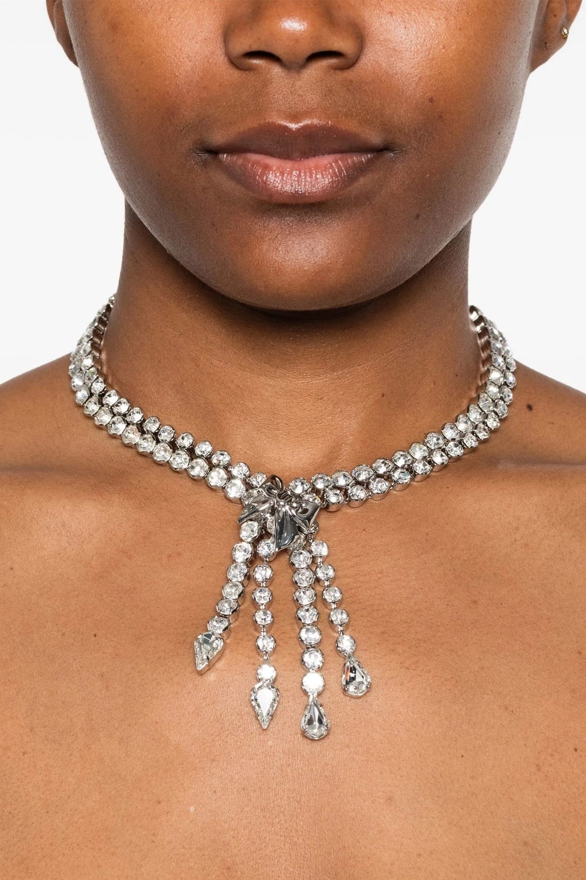 Alessandra Rich Alessandra Rich Bow Crystal Fringe Necklace